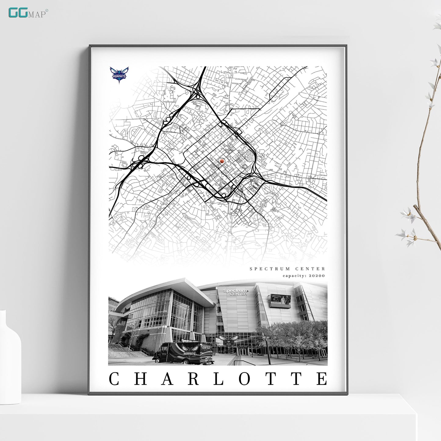 City map of CHARLOTTE - Spectrum Center - Home Decor Charlotte - Spectrum Center wall decor - Charlotte poster - Print map