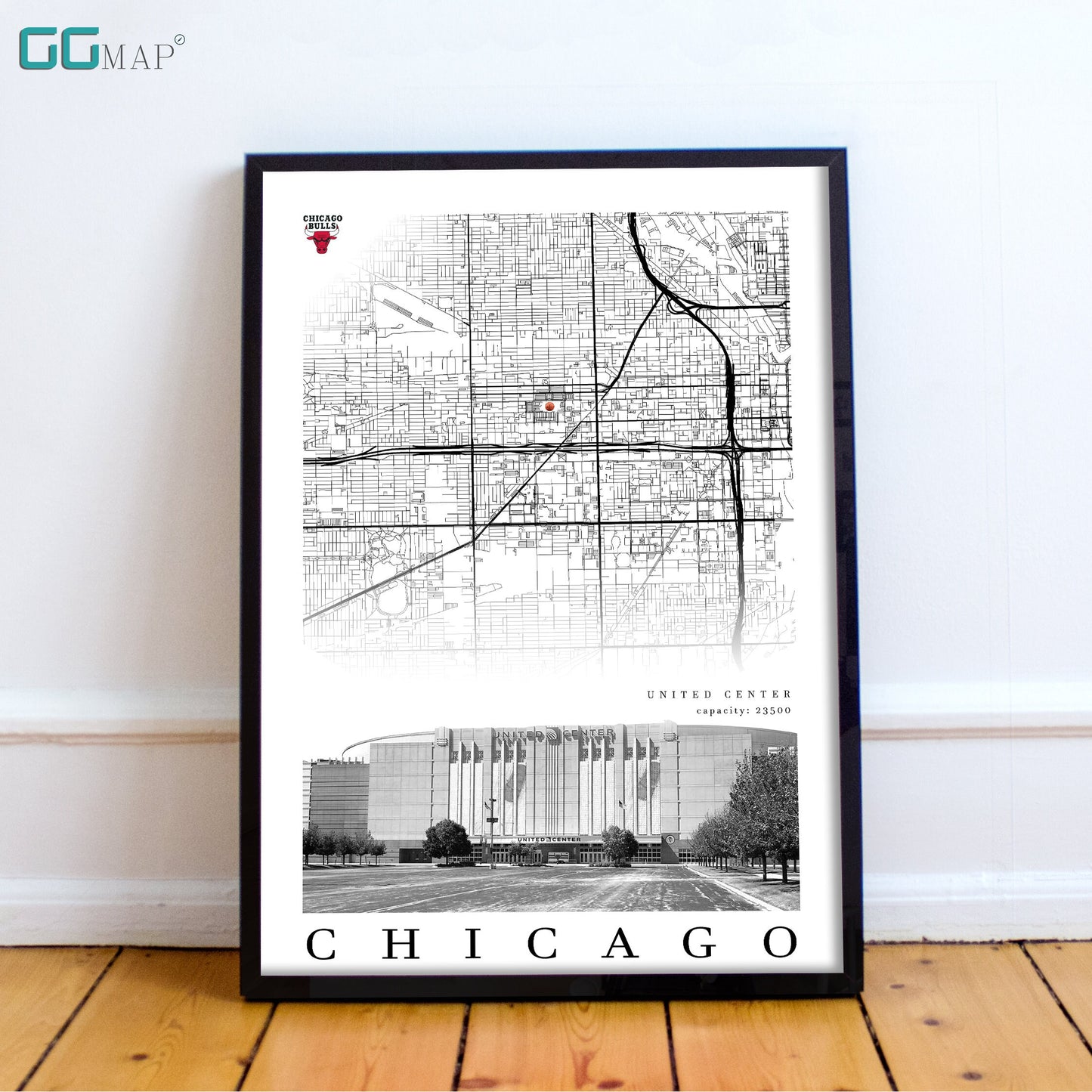 City map of CHICAGO - United Center - Home Decor Chicago - United Center wall decor - Chicago poster - United Center gift - Print map
