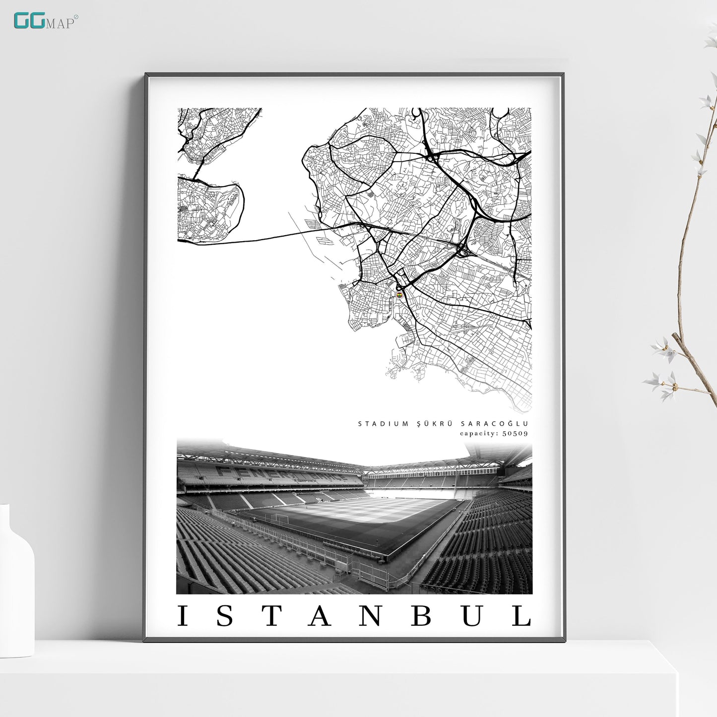 City map of ISTANBUL - kr Saracolu stadium - Home Decor - Fenerbahce wall decor - Istanbul stadium - Fenerbahce gift - Print map