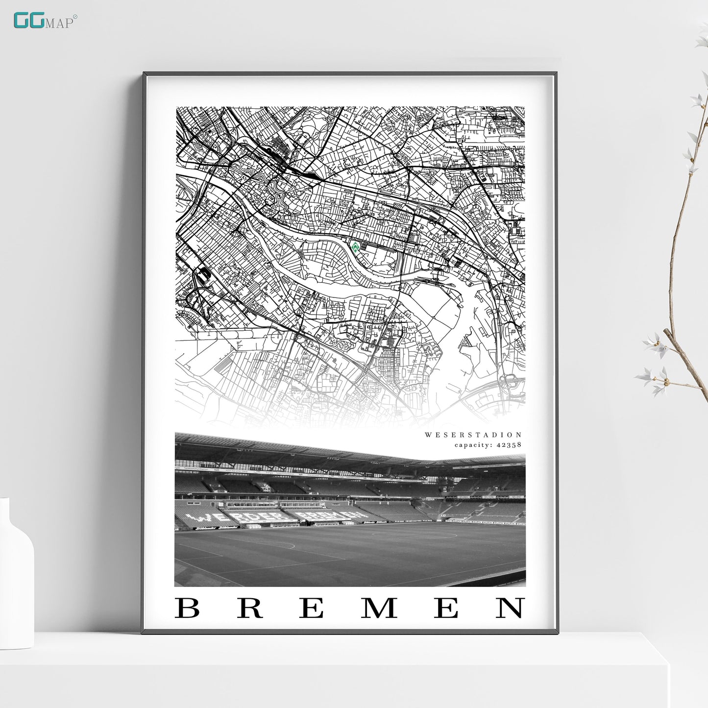 City map of BREMEN - Weserstadion - Home Decor Weserstadion - Print map - Weserstadion gift - Werder Bremen Stadium