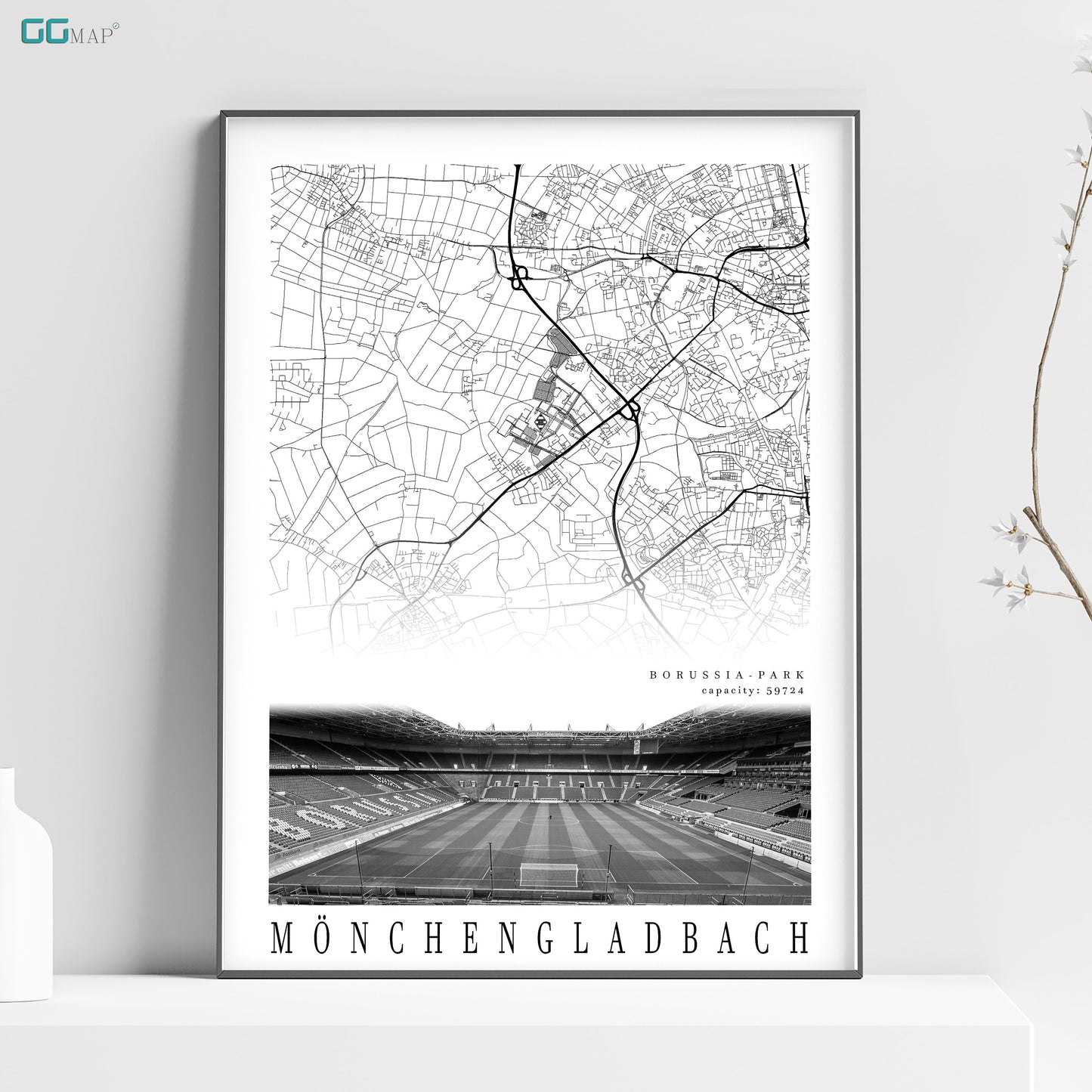 City map of MÖNCHENGLADBACH - Borussia Park Stadion - Home Decor Borussia Park - Borussia Park gift - Borussia Park wall decor - Print map