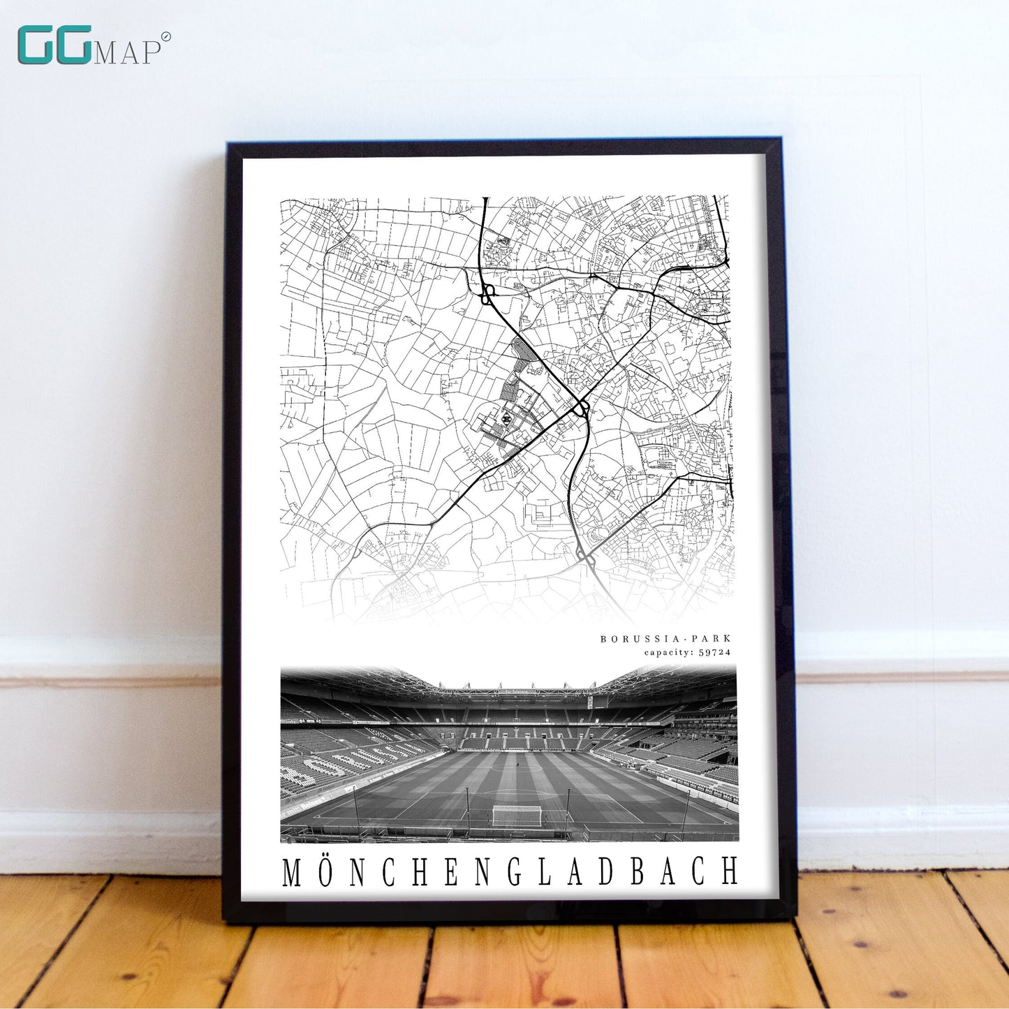 City map of MÖNCHENGLADBACH - Borussia Park Stadion - Home Decor Borussia Park - Borussia Park gift - Borussia Park wall decor - Print map