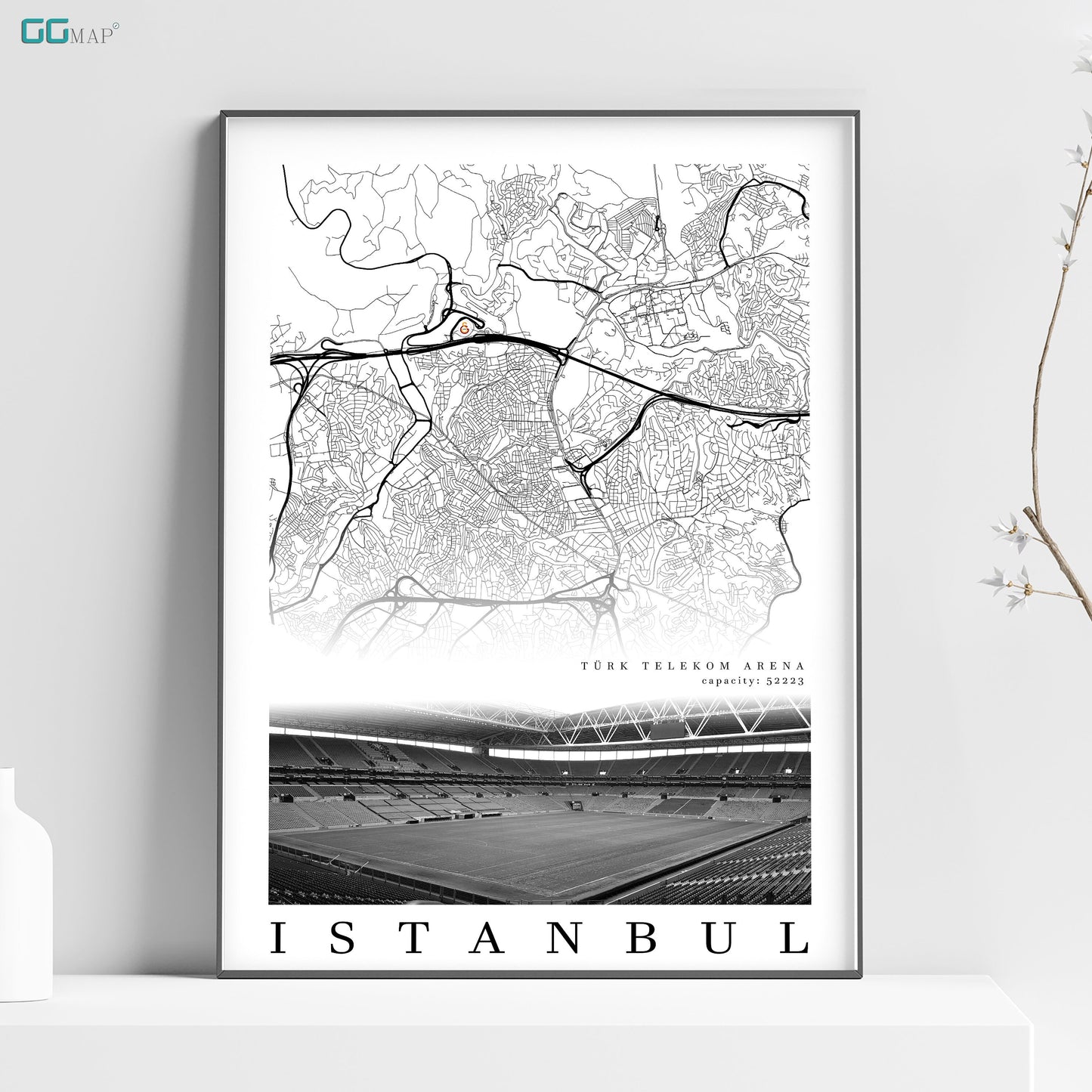 City map of ISTANBUL - Trk Telekom Arena - Wall Decor Trk Telekom Arena - Galatasaray stadium - Trk Telekom Arena gift - Print map