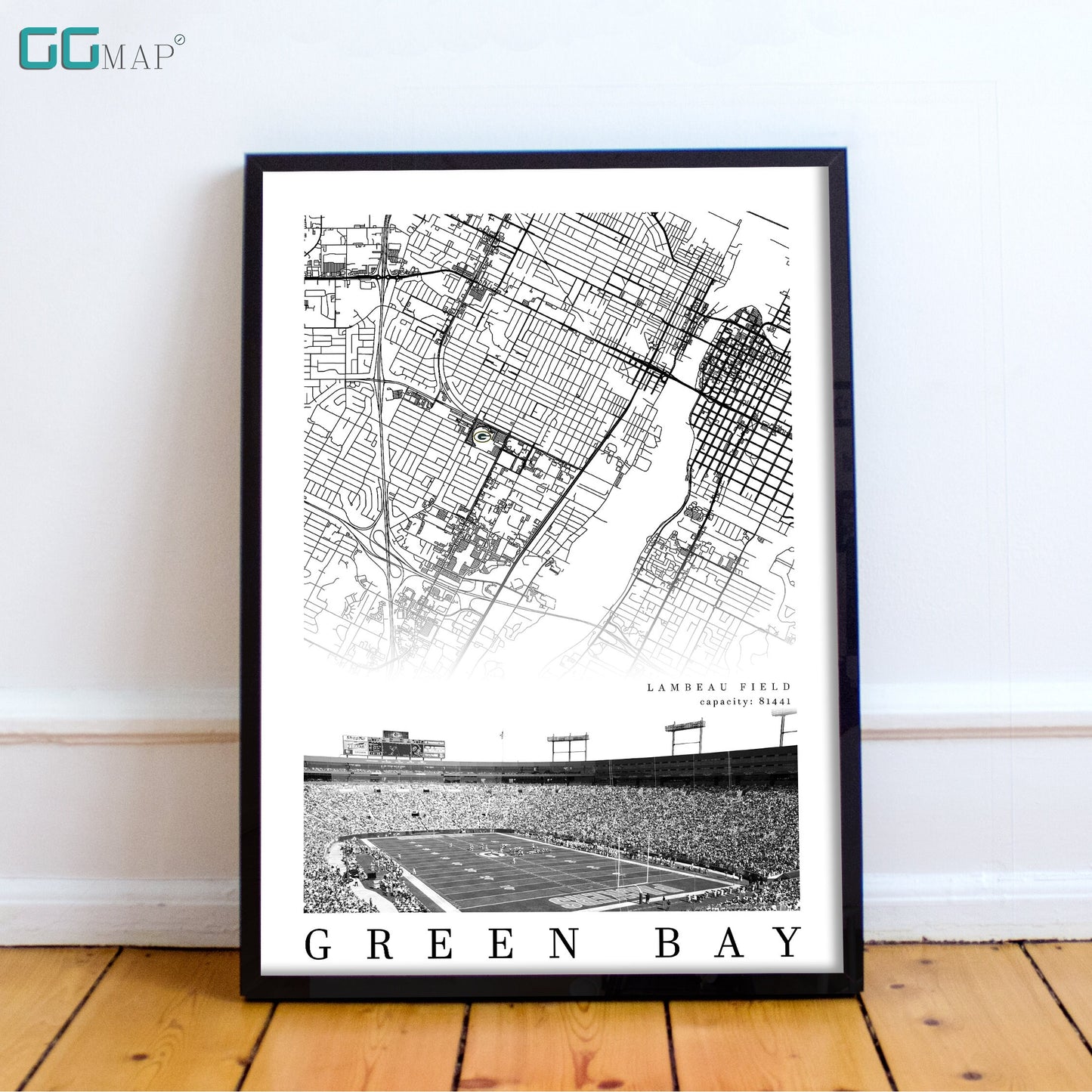 City map of GREEN BAY - Lambeau Field - Home Decor Green Bay - Lambeau Field wall decor - Green Bay Packers - Print map -