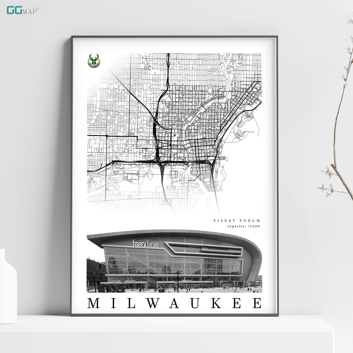 City map of MILWAUKEE - Fiserv Forum - Home Decor Milwaukee - Fiserv Forum wall decor - Milwaukee poster - Fiserv Forum gift - Print map