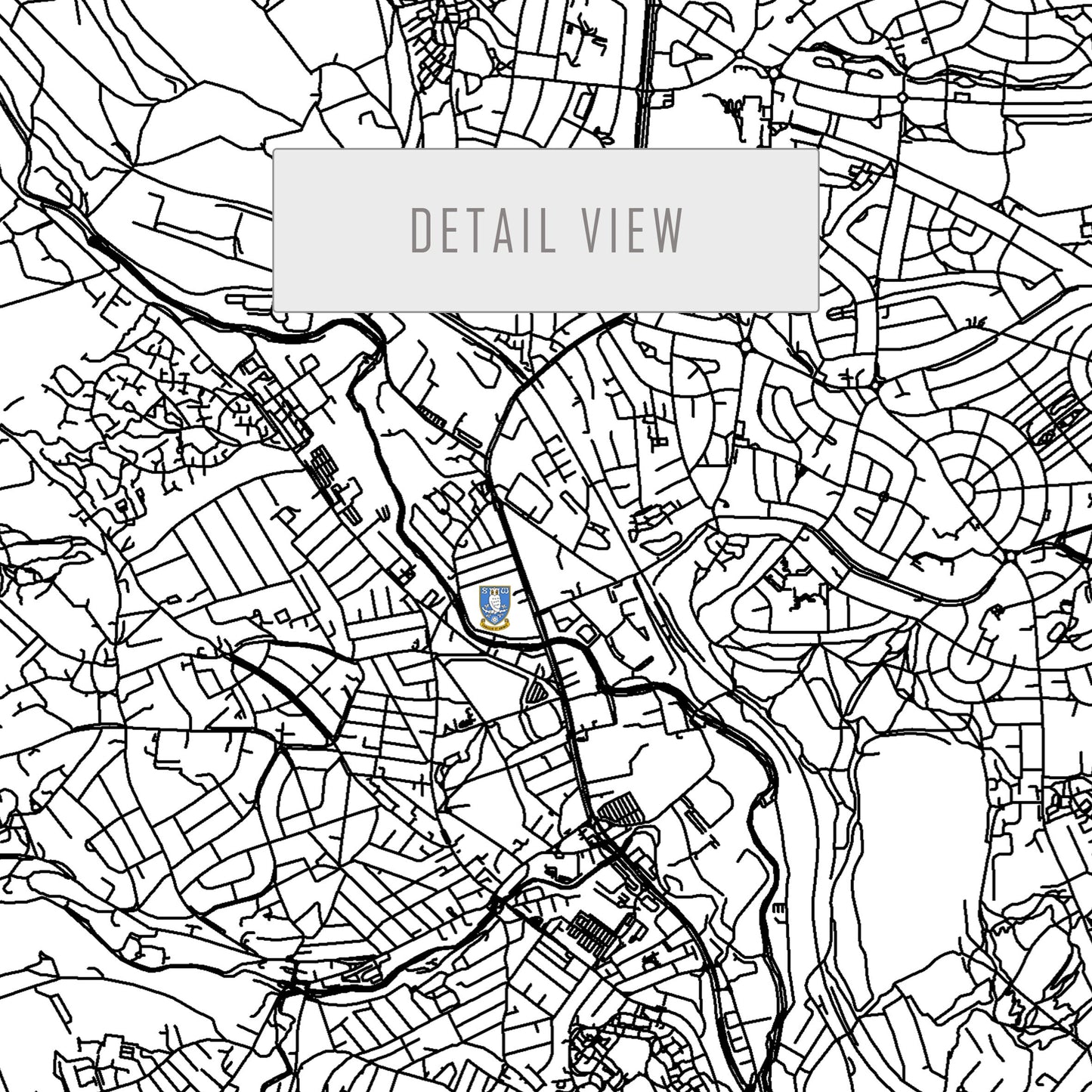 City map of SHEFFIELD - Stadion Hillsborough - Home Decor Stadion Hillsborough - Print map - Sheffield Wednesday Stadium