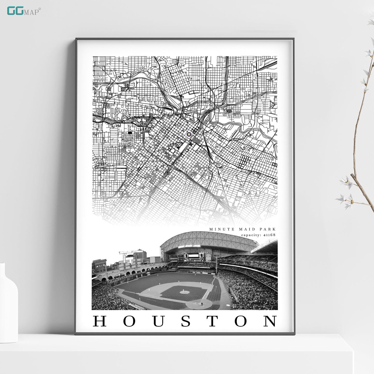 City map of HOUSTON - Minute Maid Park - Home Decor Houston - Minute Maid Park wall decor - Houston poster - Houston Astros - Print map