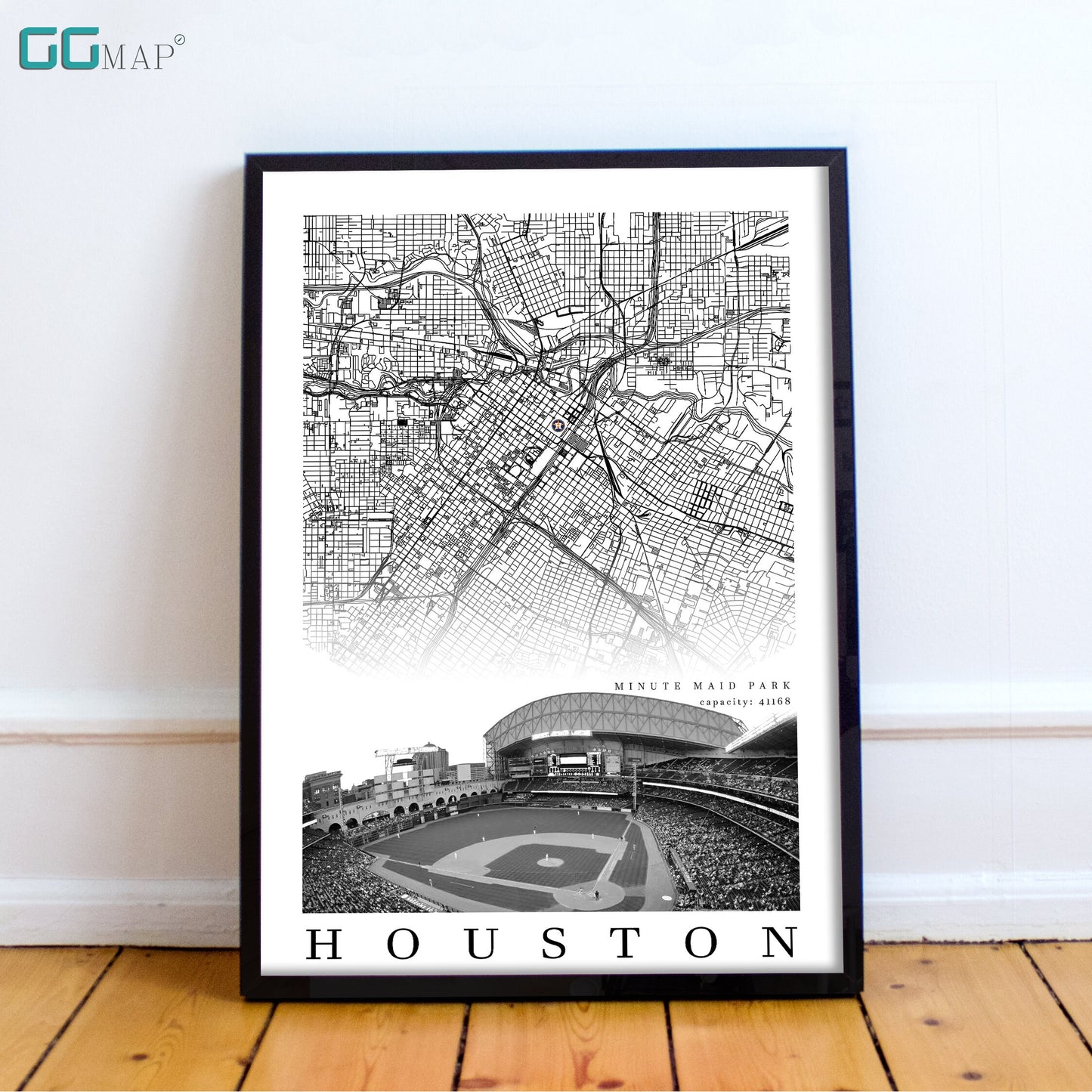 City map of HOUSTON - Minute Maid Park - Home Decor Houston - Minute Maid Park wall decor - Houston poster - Houston Astros - Print map