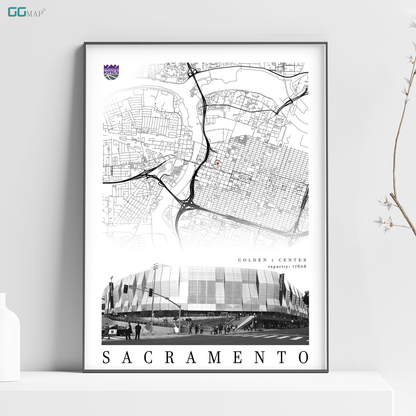 City map of SACRAMENTO - Golden 1 Centar - Home Decor Sacramento - Golden 1 Centar wall decor - Sacramento poster - Print map