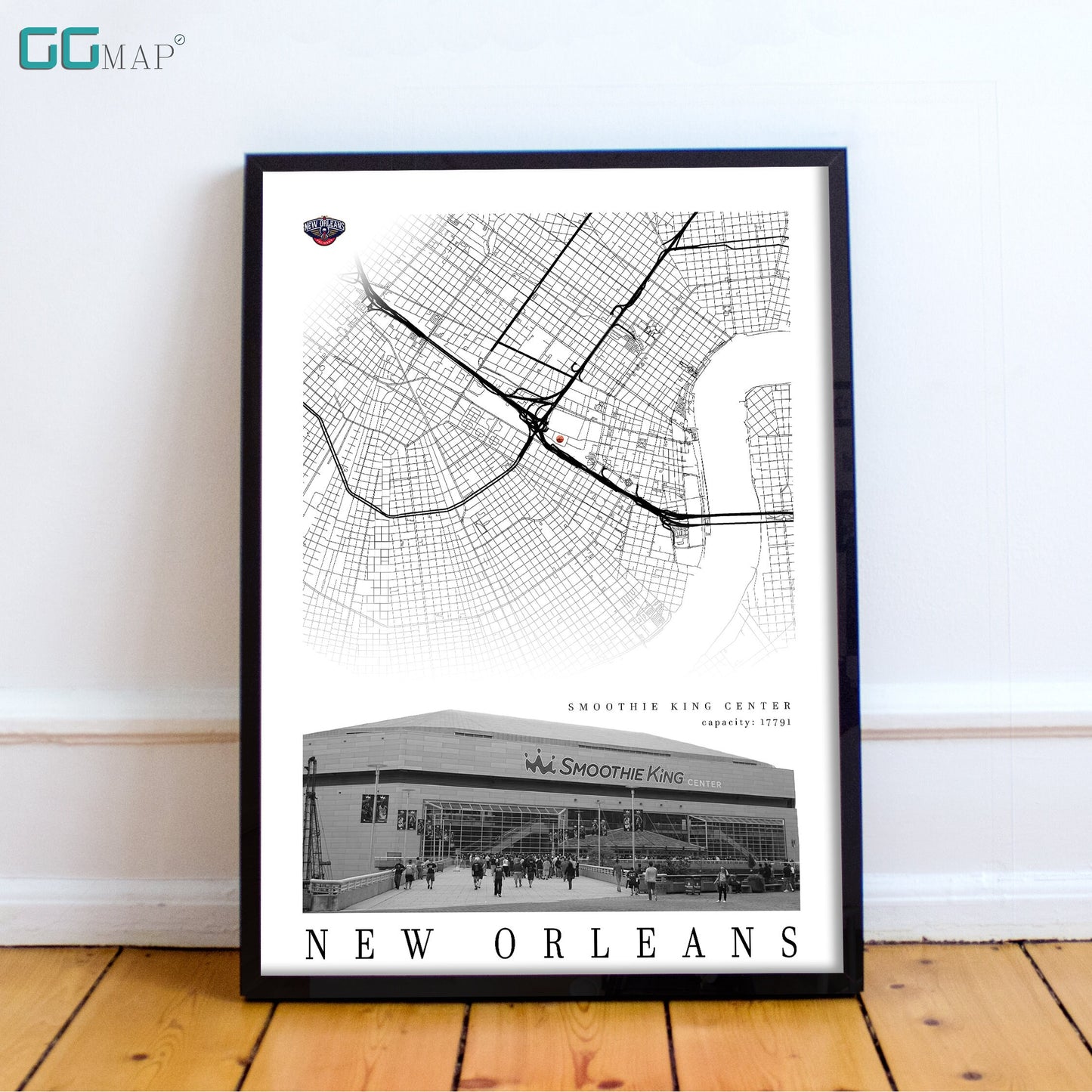 City map of NEW ORLEANS - Smoothie King Center - Home Decor New Orleans - Smoothie King Center wall decor - New Orleans poster - Print map