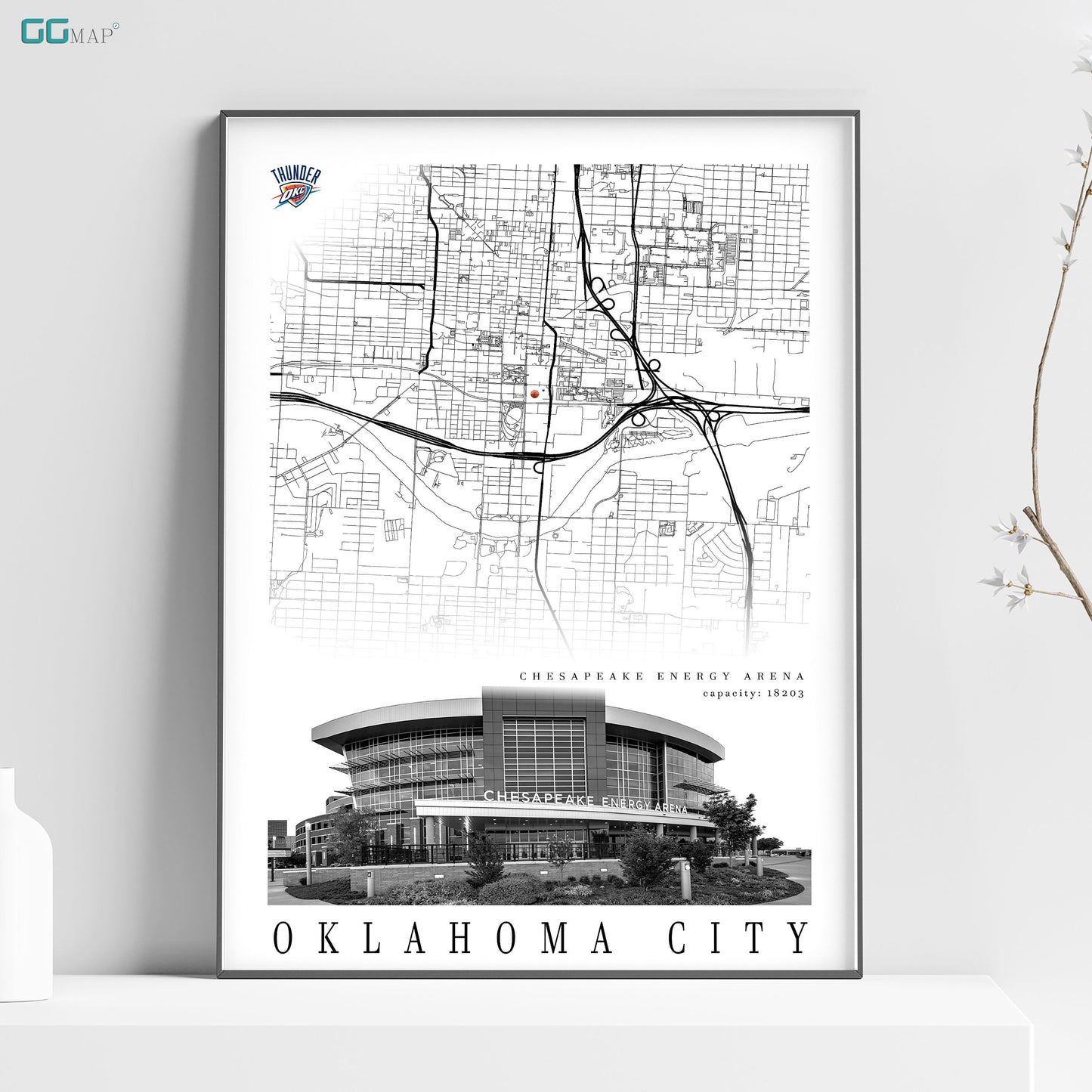 City map of OKLAHOMA CITY - Chesapeake Energy Arena - Home Decor Oklahoma - Chesapeake Energy Arena wall decor - Oklahoma poster - Print map