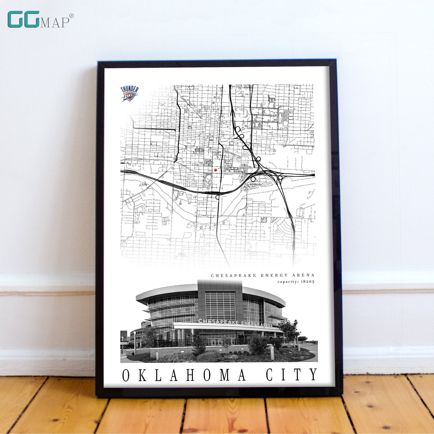 City map of OKLAHOMA CITY - Chesapeake Energy Arena - Home Decor Oklahoma - Chesapeake Energy Arena wall decor - Oklahoma poster - Print map