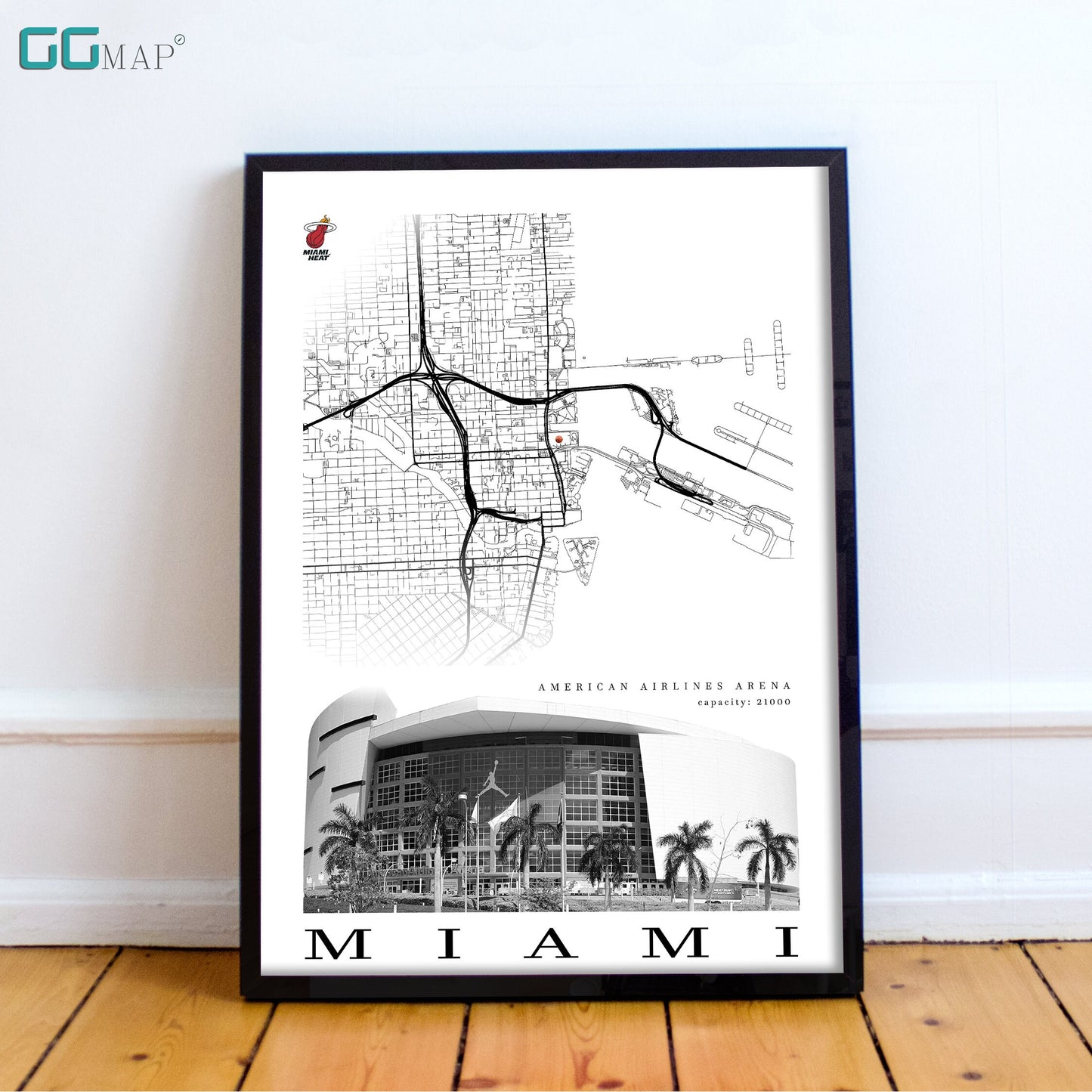 City map of MIAMI - AmericanAirlines Arena - Home Decor Miami - AmericanAirlines Arena wall decor - Miami poster - Miami gift - Print map