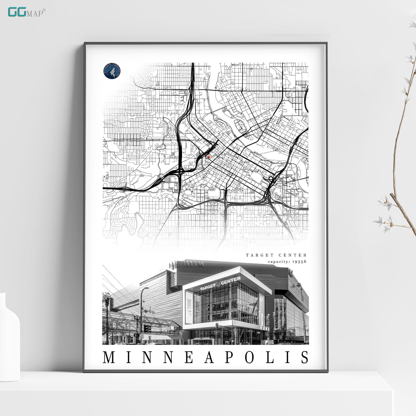 City map of MINNEAPOLIS - Target Center - Home Decor Minneapolis - Target Center wall decor - Minneapolis poster - Print map
