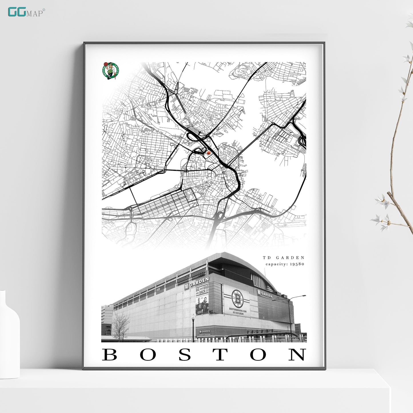 City map of BOSTON - TD Garden - Home Decor Boston - TD Garden wall decor - Boston poster - Boston gift - Print map