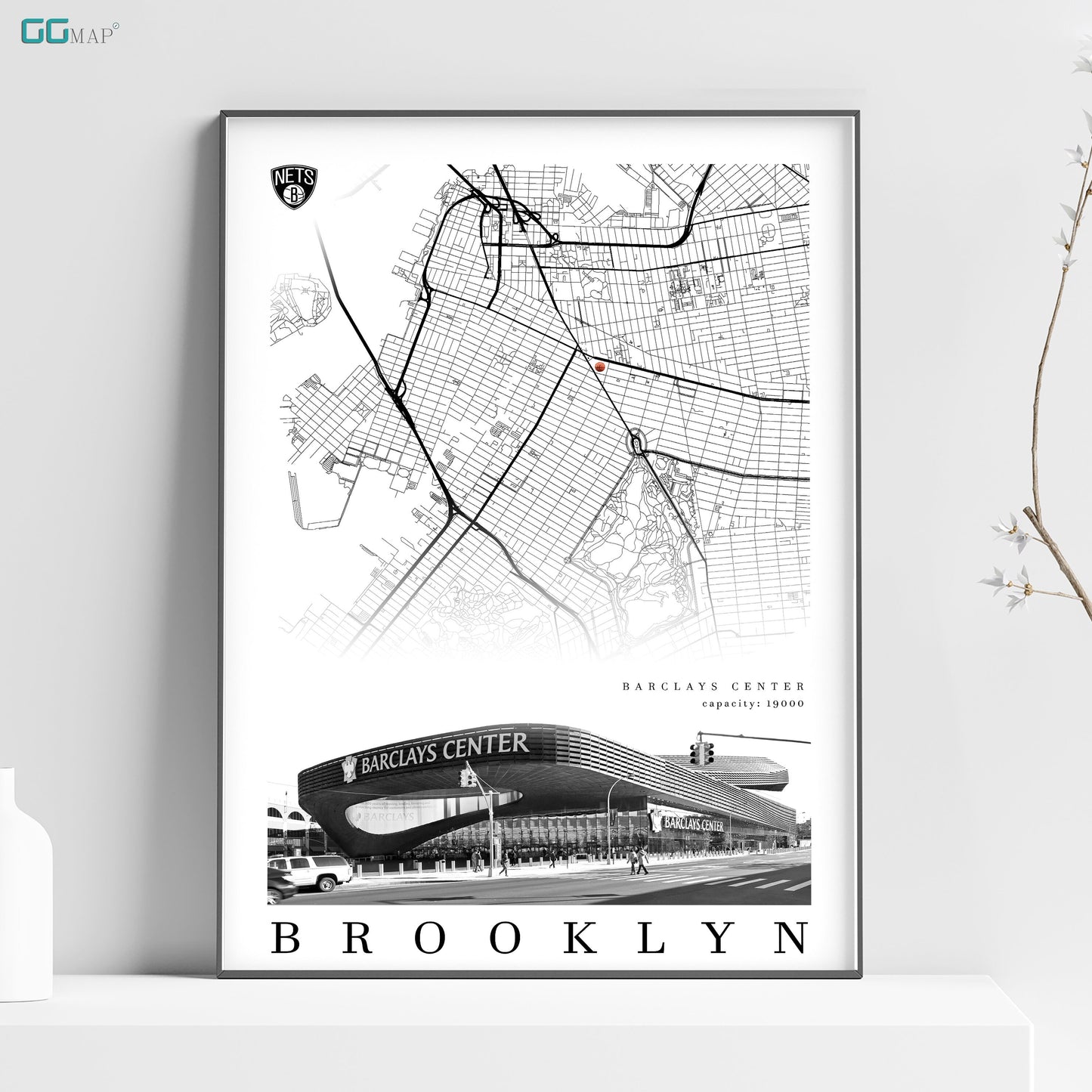 City map of BROOKLYN - Barclays Center - Home Decor Brooklyn - Barclays Center wall decor - Brooklyn poster - Print map