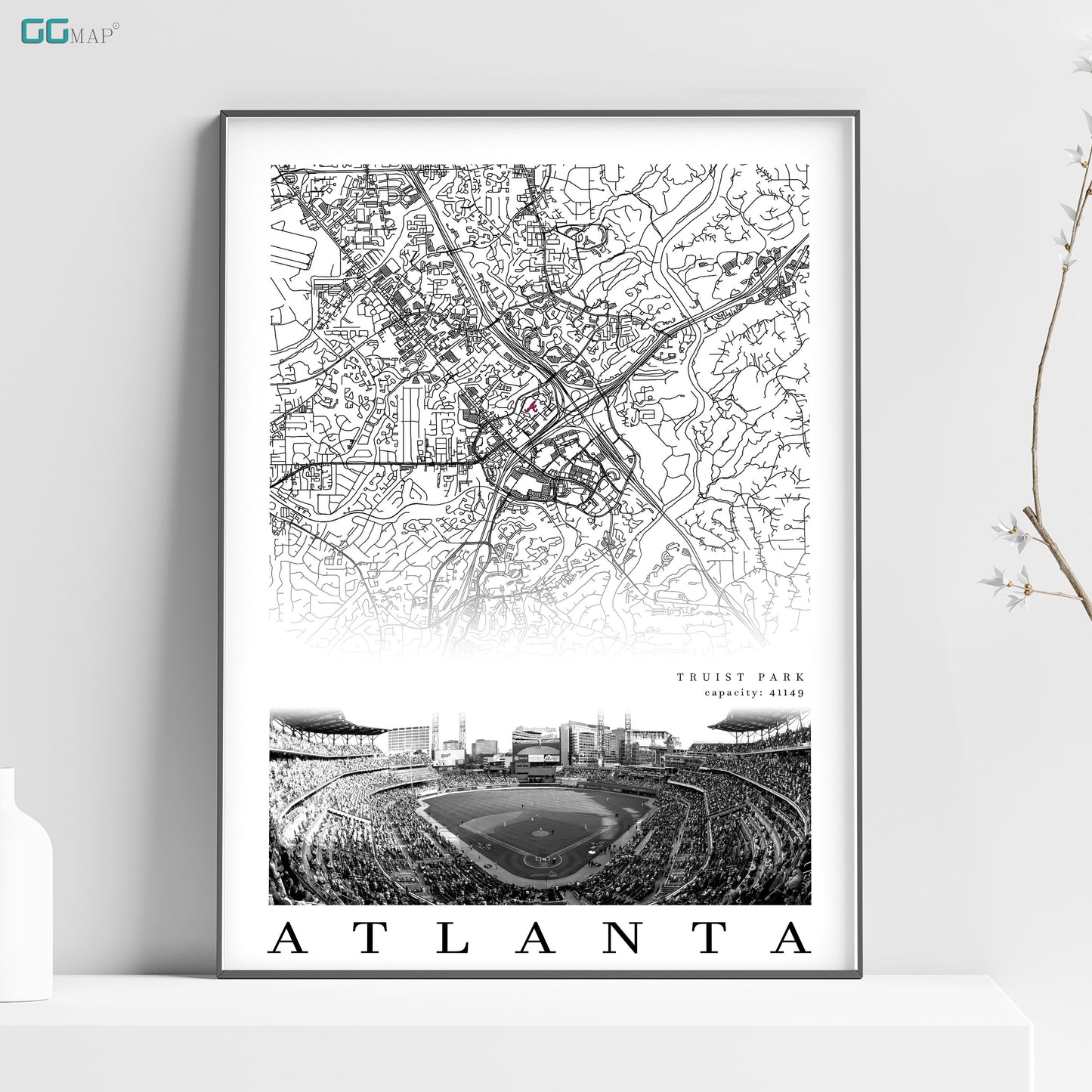 City map of ATLANTA - Home Decor Atlanta - Truist Park wall decor - Atlanta poster - Atlanta Braves - Print map