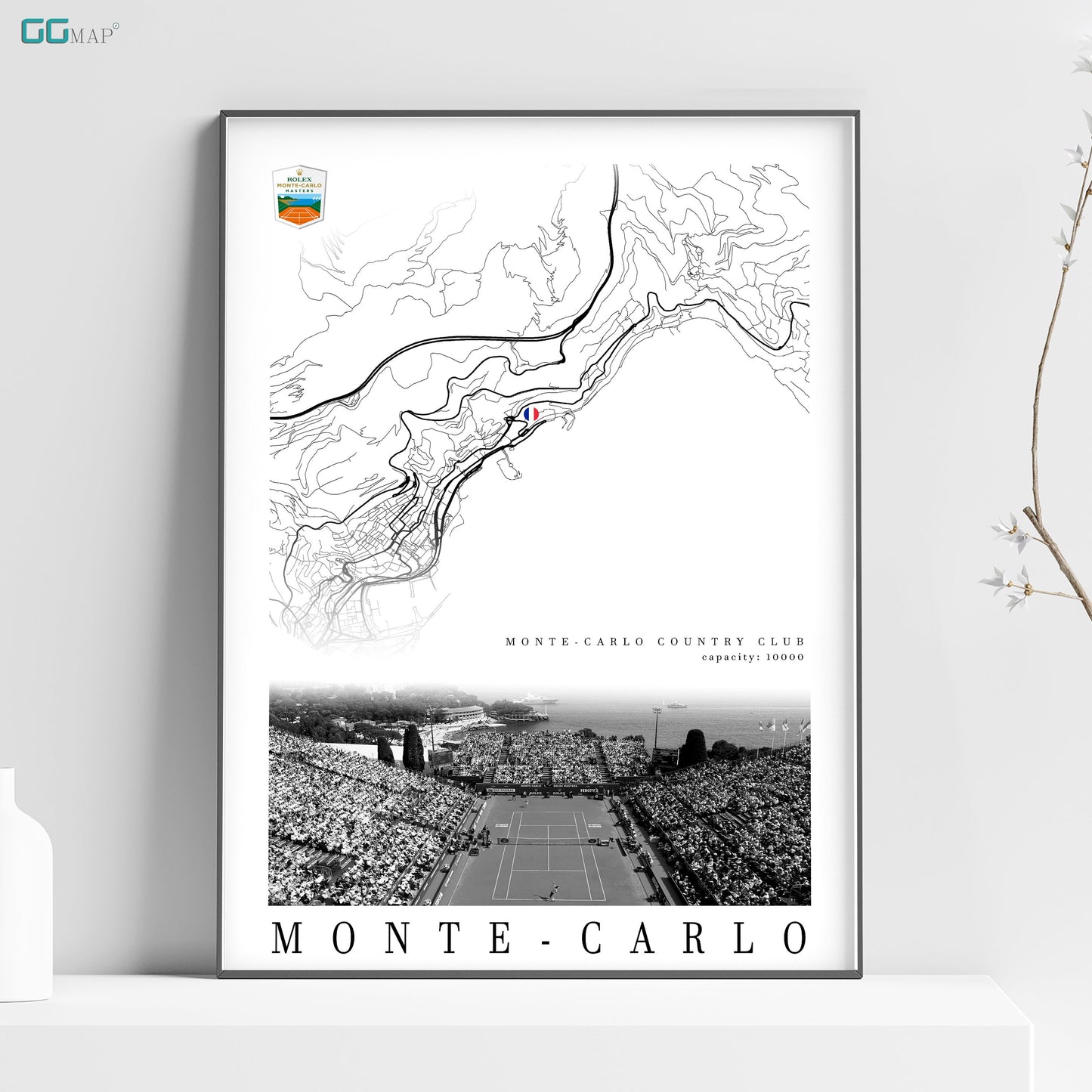 City map of MONTE-CARLO - Monte-C Country Club - Decor Rolex Masters - Decor Monte-C Country Club - Monte-C Country Club gift - Print map