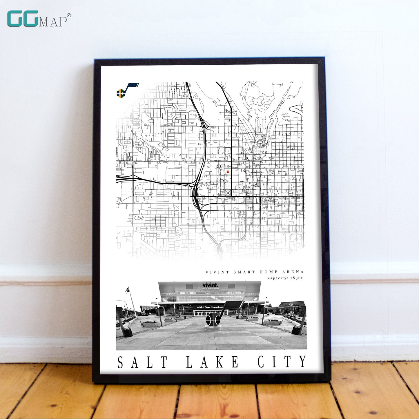 City map of SALT LAKE CITY - Vivint Smart Home Arena - Home Decor Salt Lake CIty - Vivint Smart Home Arena wall decor - Print map