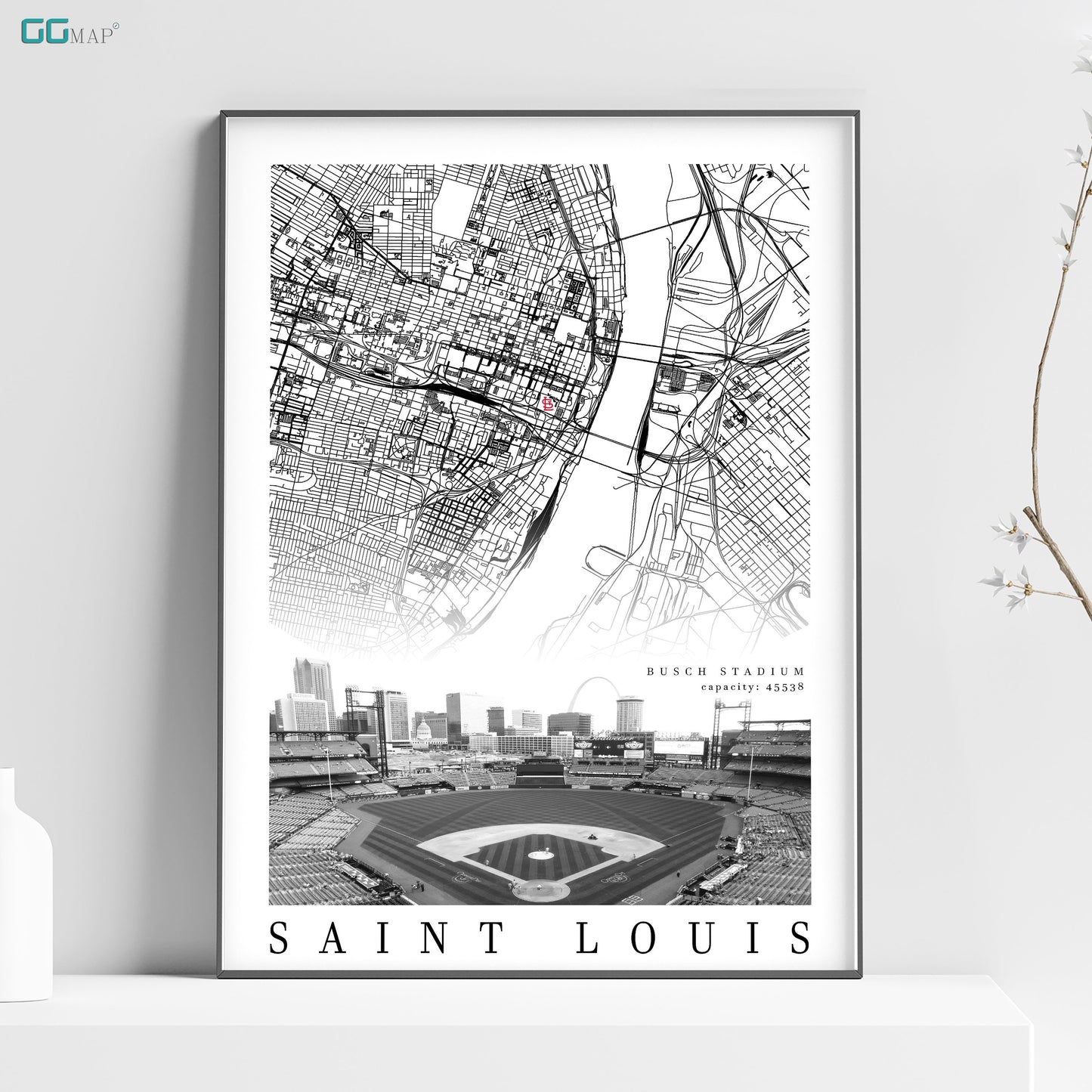 City map of SAINT LOUIS - Home Decor Saint Louis - Busch Stadium wall decor - Saint Louis poster - Saint Louis Cardinals - Print map