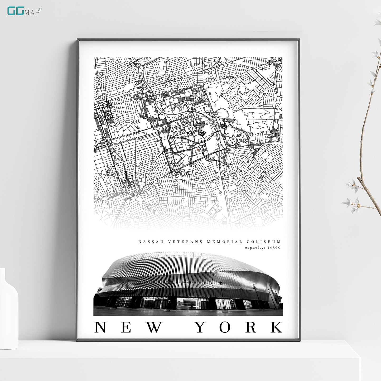 City map of NEW YORK - Nassau Veterans Memorial Coliseum - Home Decor New York - Nassau Coliseum wall decor - New York poster - Print map