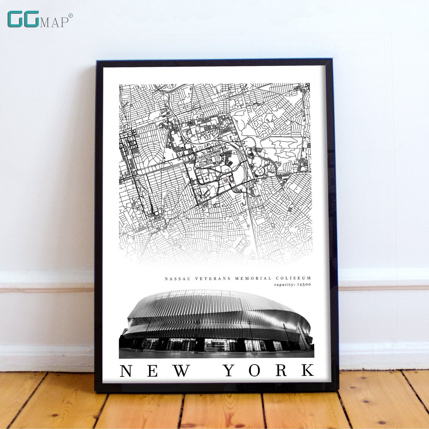 City map of NEW YORK - Nassau Veterans Memorial Coliseum - Home Decor New York - Nassau Coliseum wall decor - New York poster - Print map