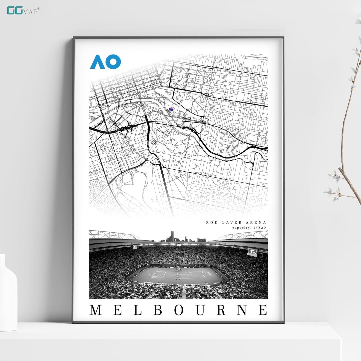 City map of MELBOURNE - Rod Laver Arena - Home Decor Australian open - Wall decor Rod Laver Arena - Rod Laver Arena - Print map