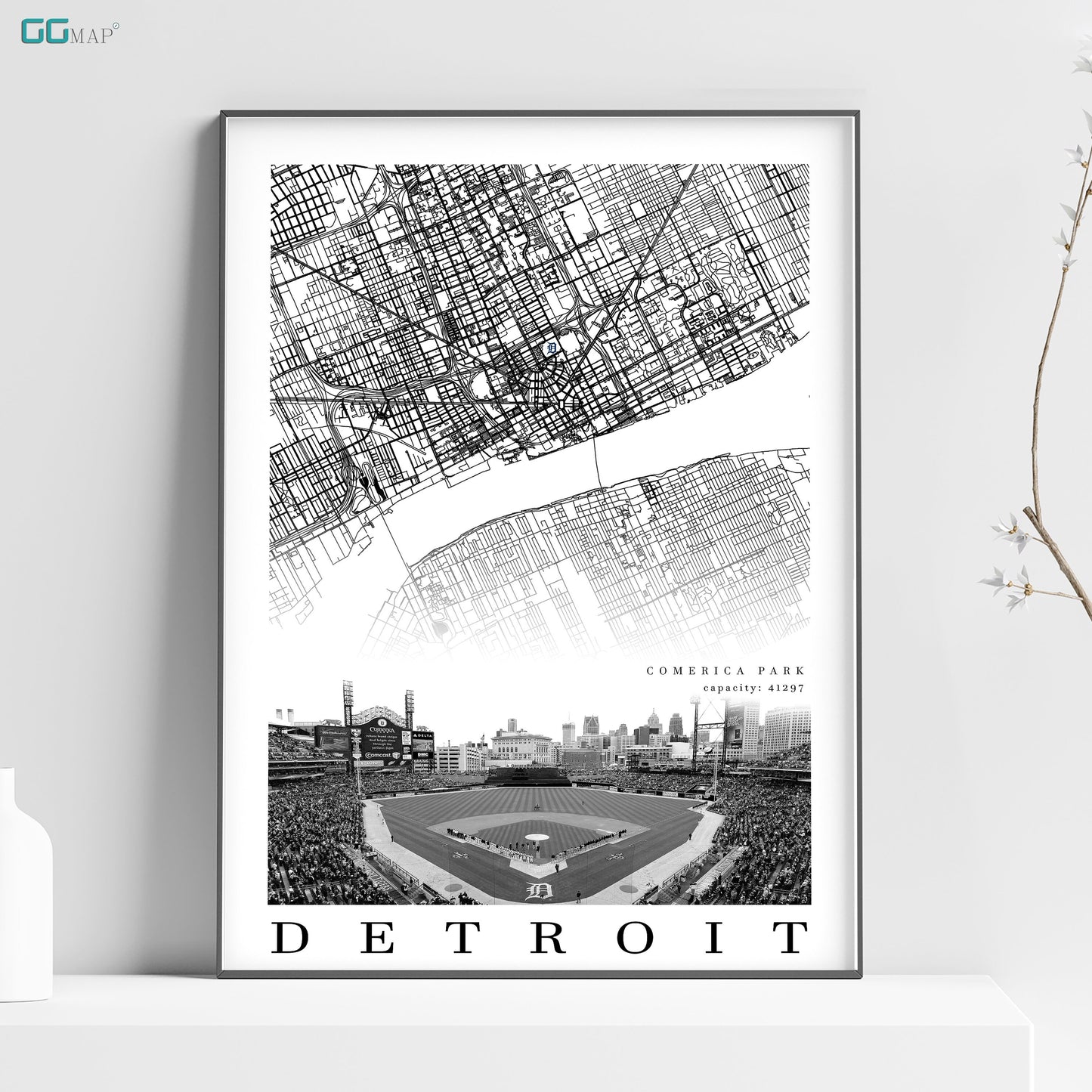 City map of DETROIT - Comerica Park - Home Decor Detroit - Comerica Park wall decor - Detroid poster - Print map - Detroit Tigersi