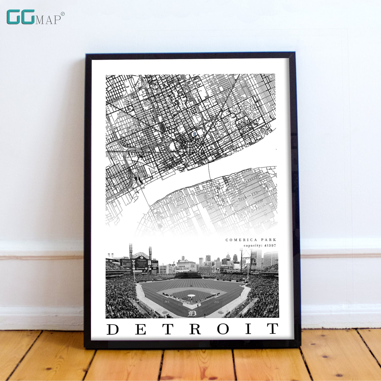 City map of DETROIT - Comerica Park - Home Decor Detroit - Comerica Park wall decor - Detroid poster - Print map - Detroit Tigersi