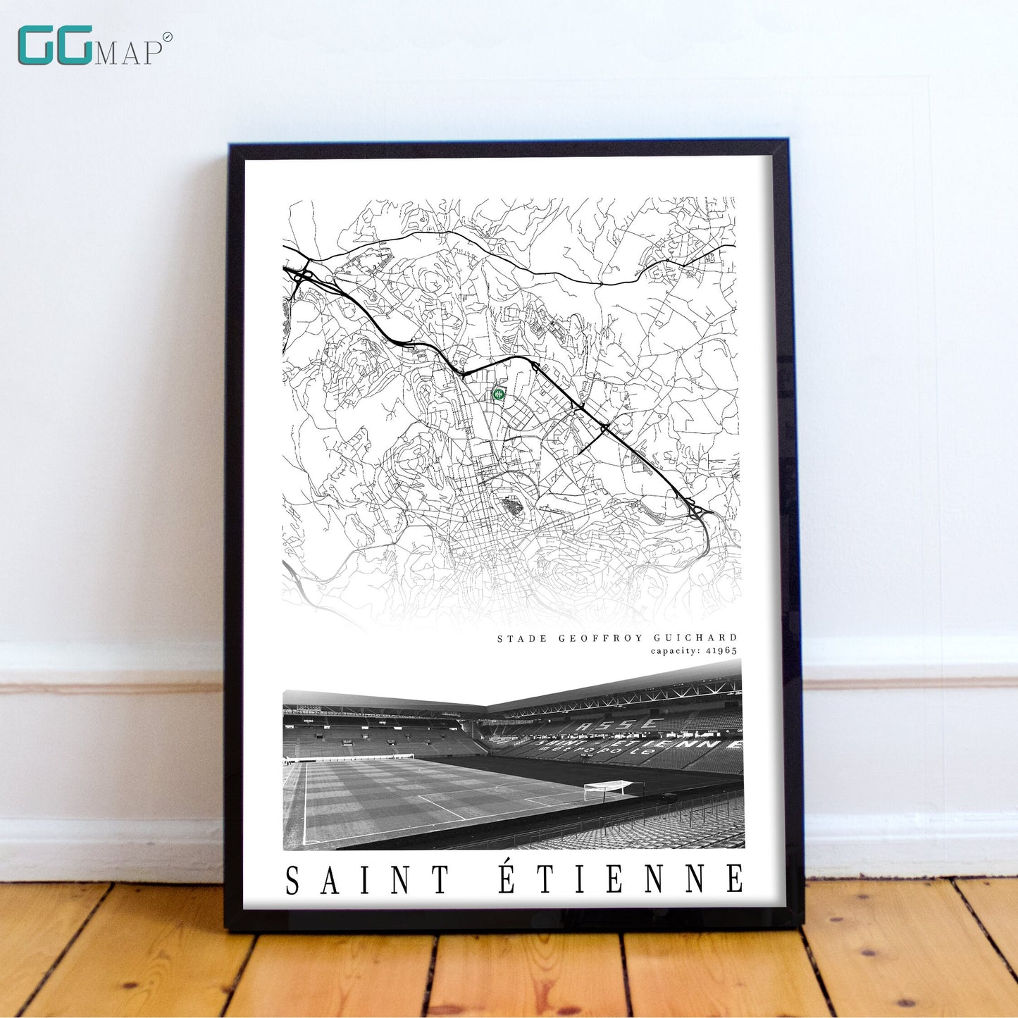 City map of SAINT ETIENNE - Stadion Geoffroy Guichard - Home Decor Stadion Geoffroy Guichard - Stade Geoffroy Guichard gift - Print map