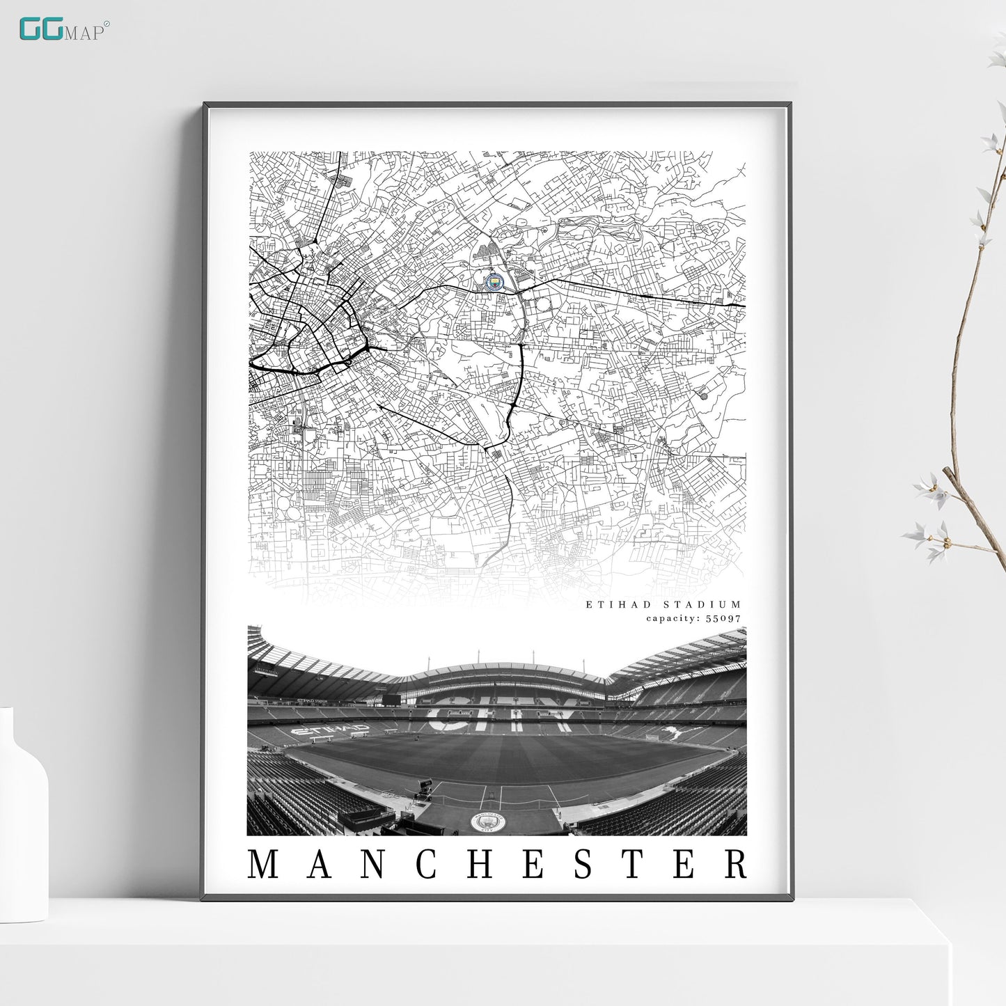 City map of MANCHESTER - Etihad Stadium - Home Decor - City of Manchester Stadium - Wall decor - Manchester City gift -Print map