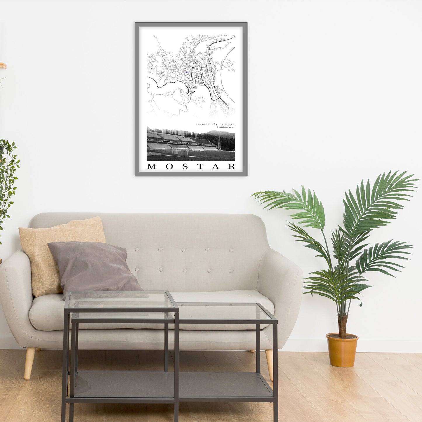 City map of MOSTAR - HŠK Zrinjski Stadium - Home Decor Mostar - Mostar wall decor - Mostar stadium - Mostar gift - Print map