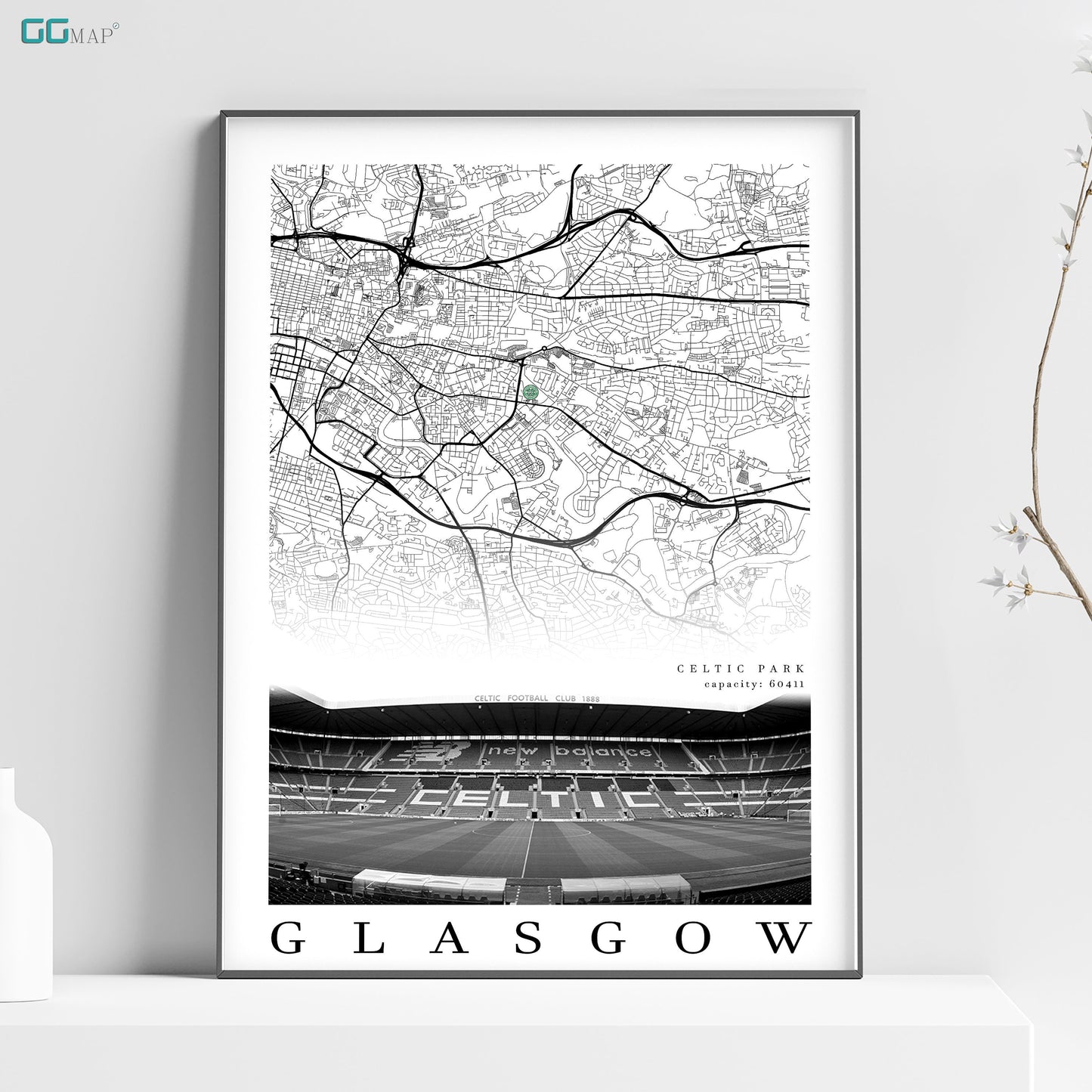 City map of GLASGOW - Celtic Park - Home Decor Celtic Park - Celtic Park gift - Celtic Park wall decor - Celtic Park home decor - Print map