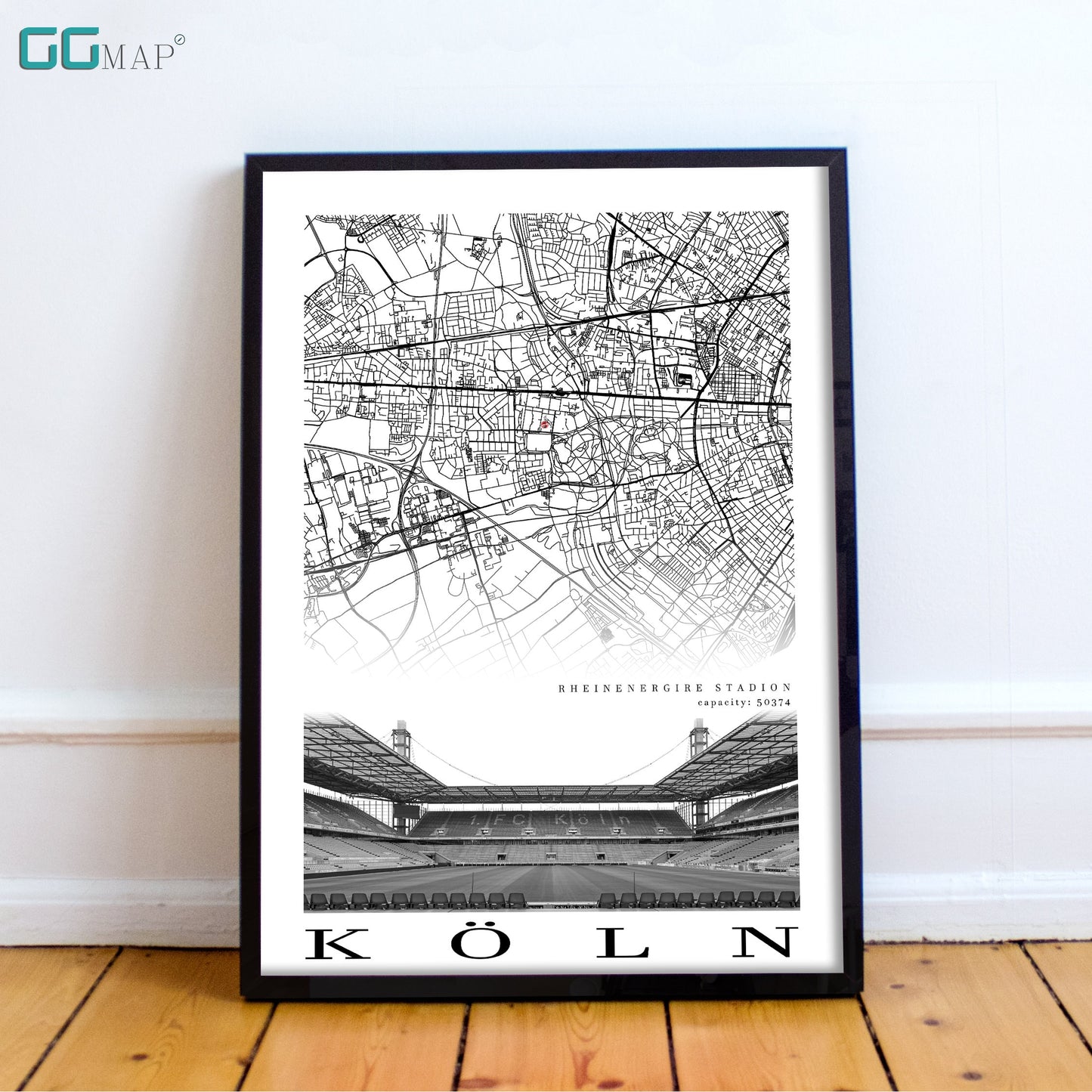 City map of KOLN - RheinEnergie Stadion - Home Decor RheinEnergie Stadion - Wall decor - RheinEnergie Stadion gift - Print map - 1 FC Koln