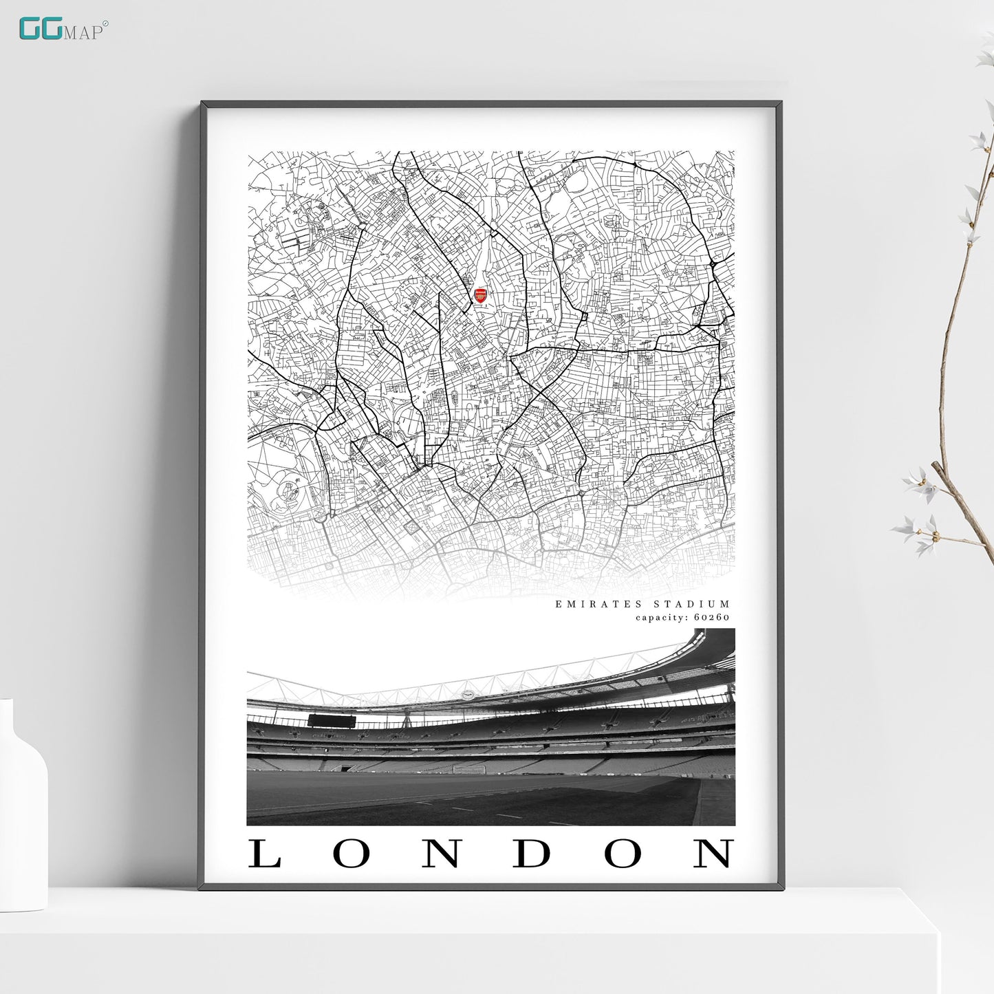 City map of LONDON - Stadion Emirates - Home Decor - Stadium Arsenal - Wall decor - Arsenal gift - Arsenal gift - Print map- Arsenal Stadium