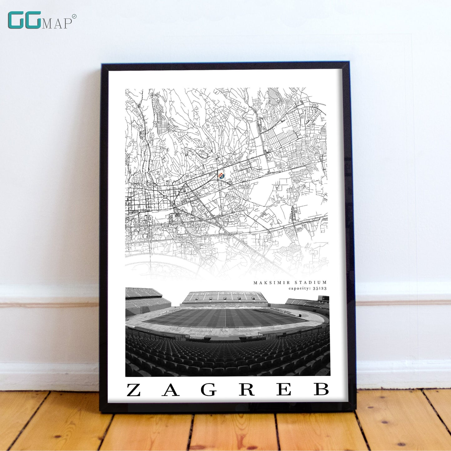 City map of ZAGREB - Stadium Maksimir - Home Decor Stadium Maksimir - Wall decor Stadium Maksimir - Stadium Maksimir gift - Print map