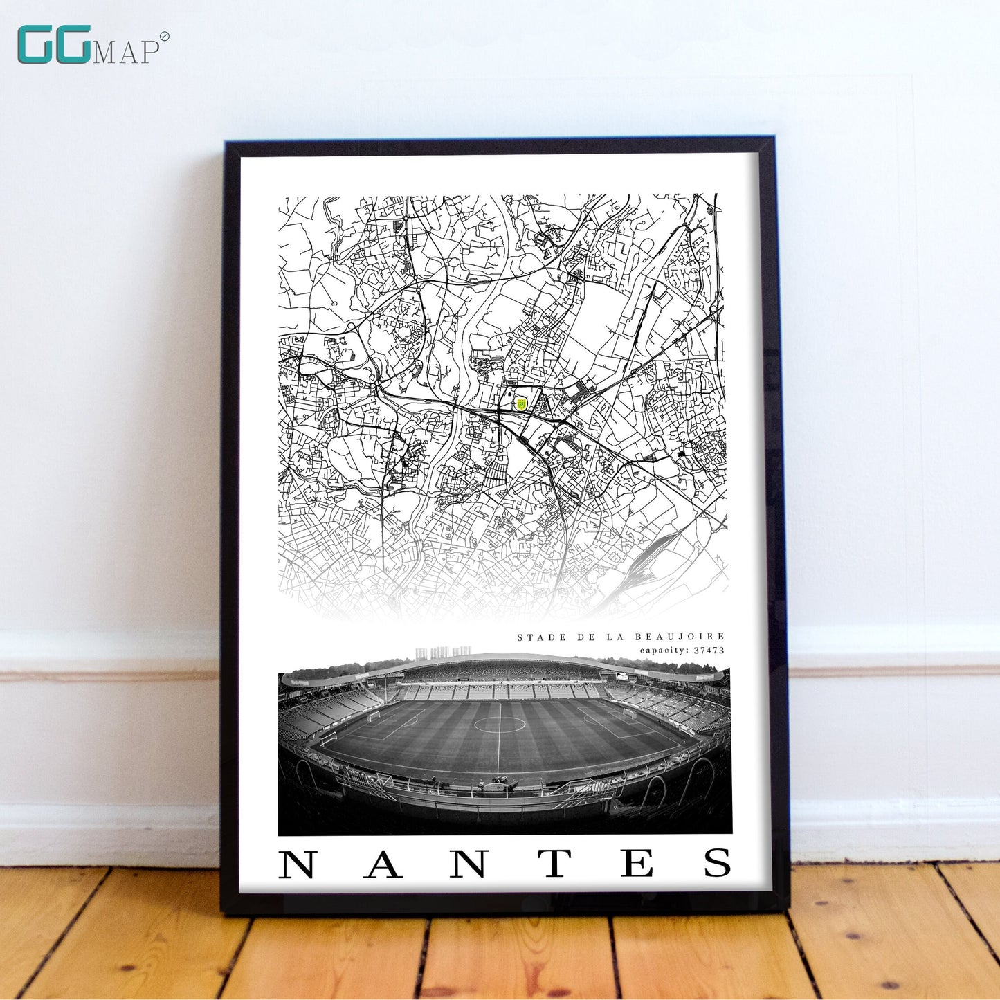 City map of NANTES - Stade de la Beaujoire - Home Decor Stade de la Beaujoire - Stade de la Beaujoire gift - Print map - Nantes stadion