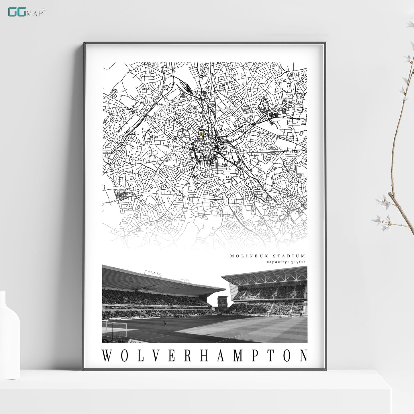 City map of WOLVERHAMPTON - Stadion Molineux - Home Decor Stadion Molineux - Print map - Wolverhampton Wanderers Stadium