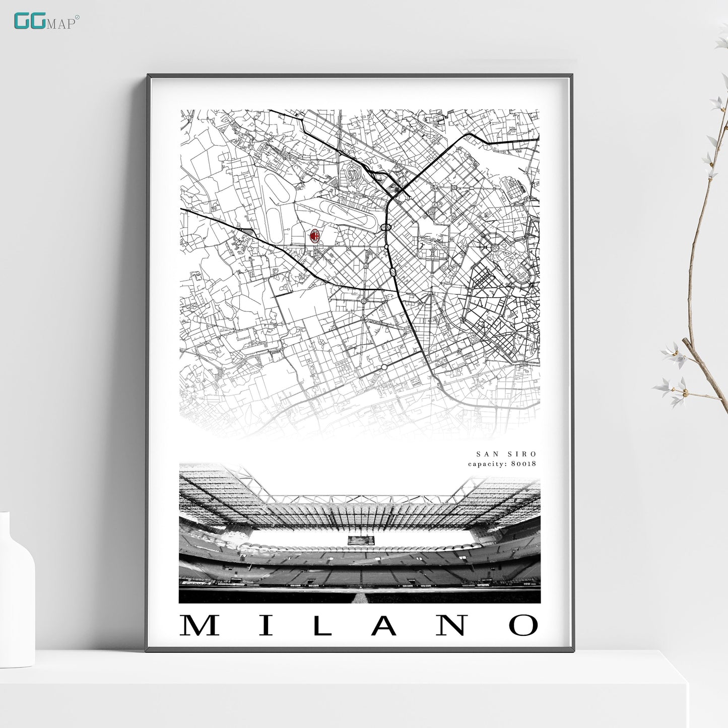 City map of MILANO - AC Milano Stadium - San Siro Stadium - Home Decor San Siro - AC Milano