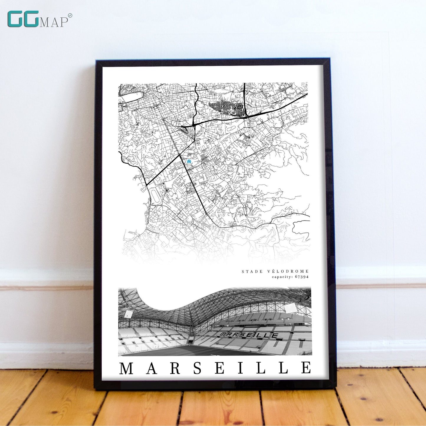 City map of MARSEILLE Stadium- Stade Vlodrome - Home Decor Stade Vlodrome - Wall decor Stade Vlodrome - Stade Vlodrome gift - Print map