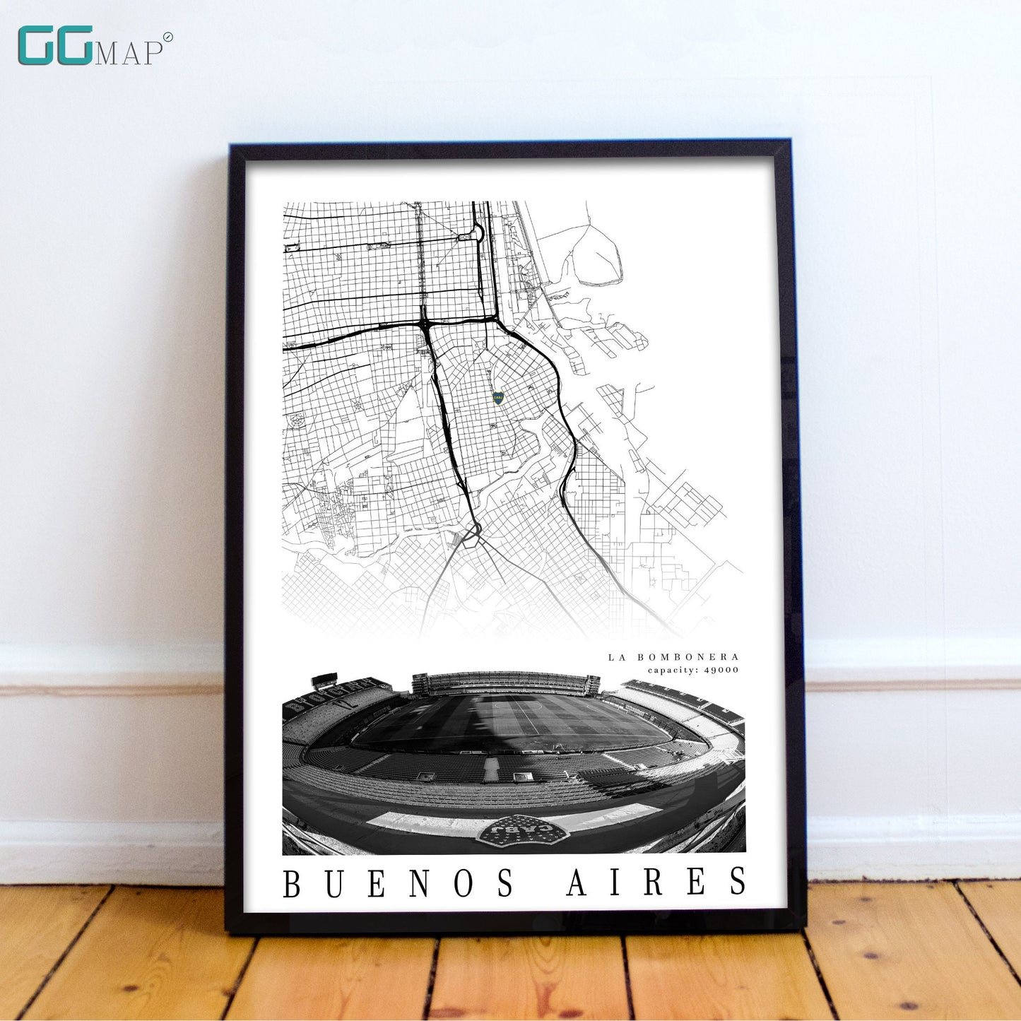 City map of BUENOS AIRES - La Bombonera - Home Decor La Bombonera - Wall decor La Bombonera - La Bombonera gift - Print map