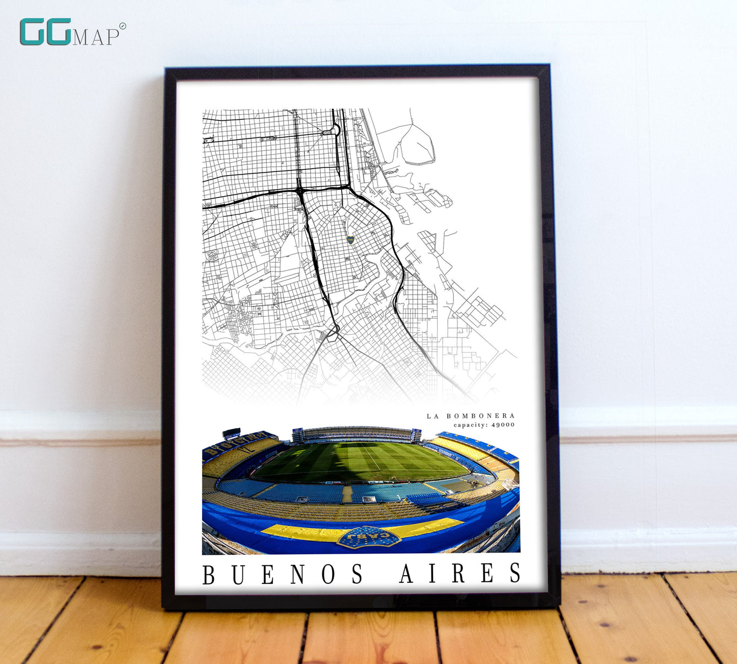 City map of BUENOS AIRES - La Bombonera - Home Decor La Bombonera - Wall decor La Bombonera - La Bombonera gift - Print map