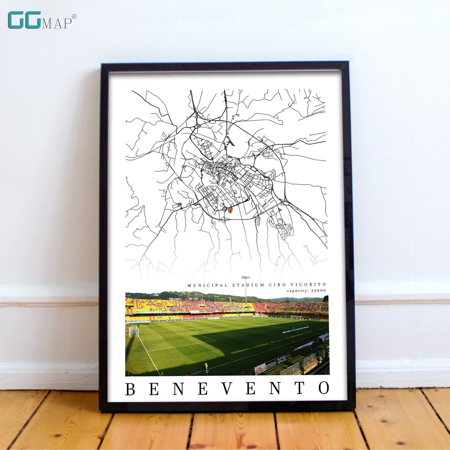 City map of BENEVENTO - BENEVENTO CALCIO - Municipal Stadium Ciro Vigorito - Home Decor Benevento - Benevento poster - Benevento gift -