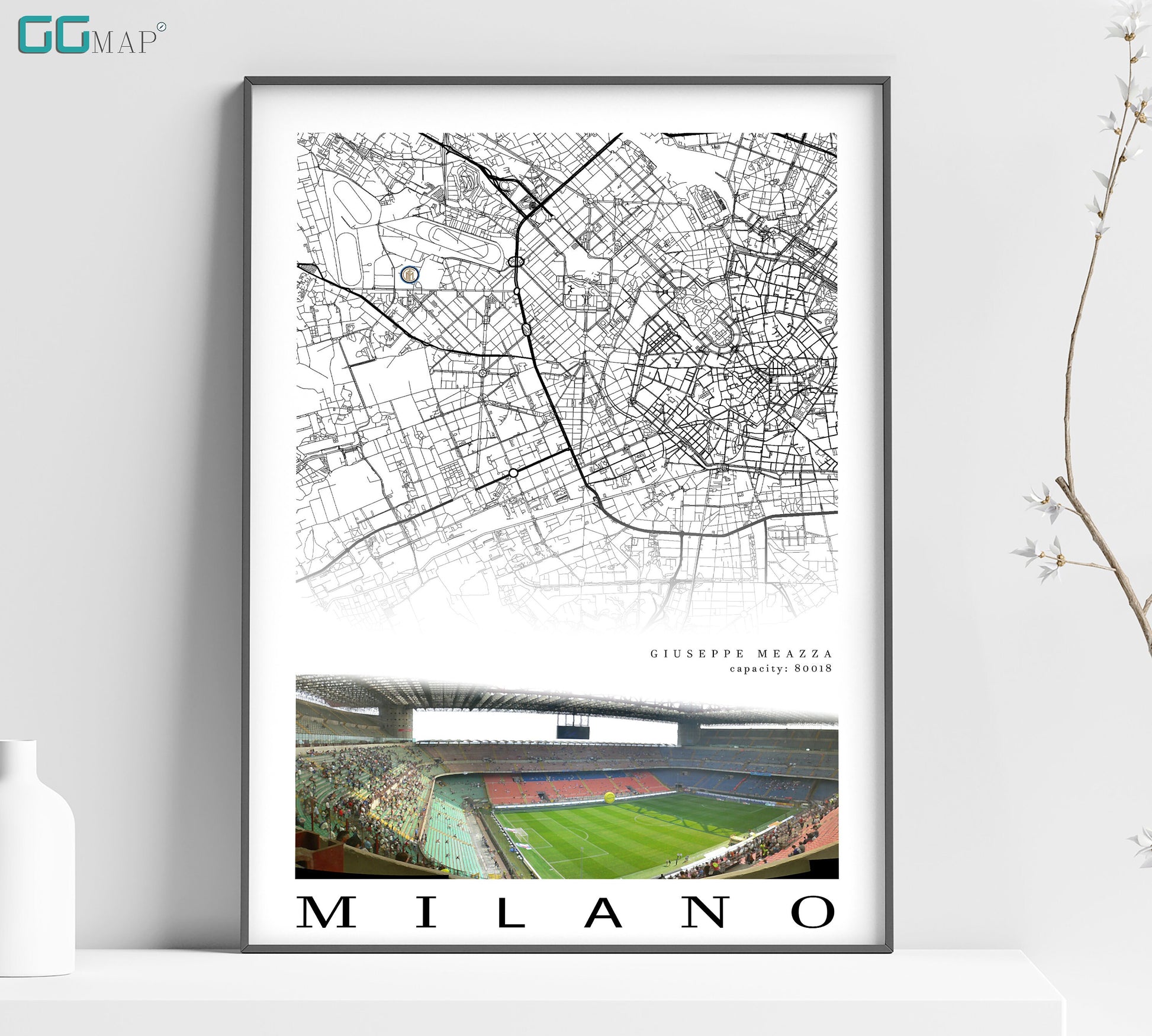 a framed map of a stadium with the name of the stadium