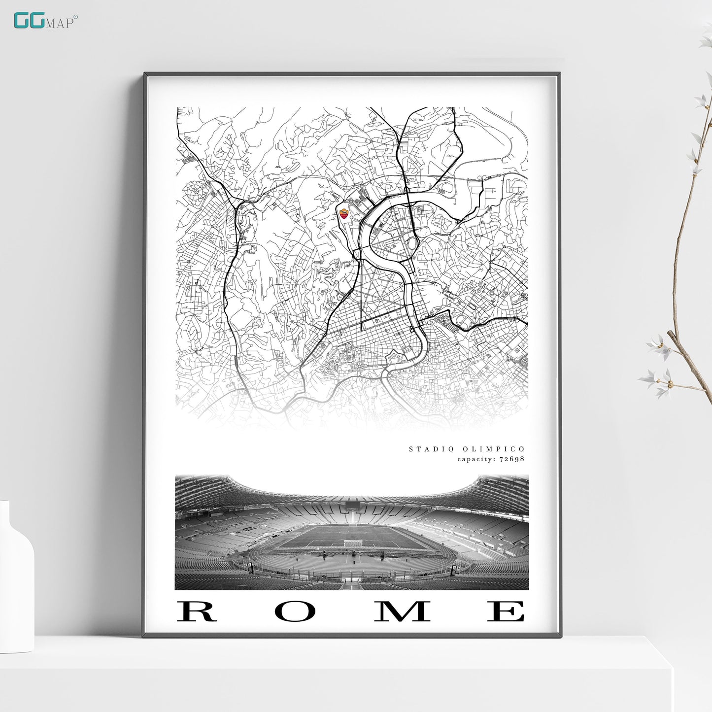 City map of ROME - Stadio Olimpico - Home Decor Stadio Olimpico - Stadio Olimpico gift - Stadio Olimpico wall decor - SS Lazio