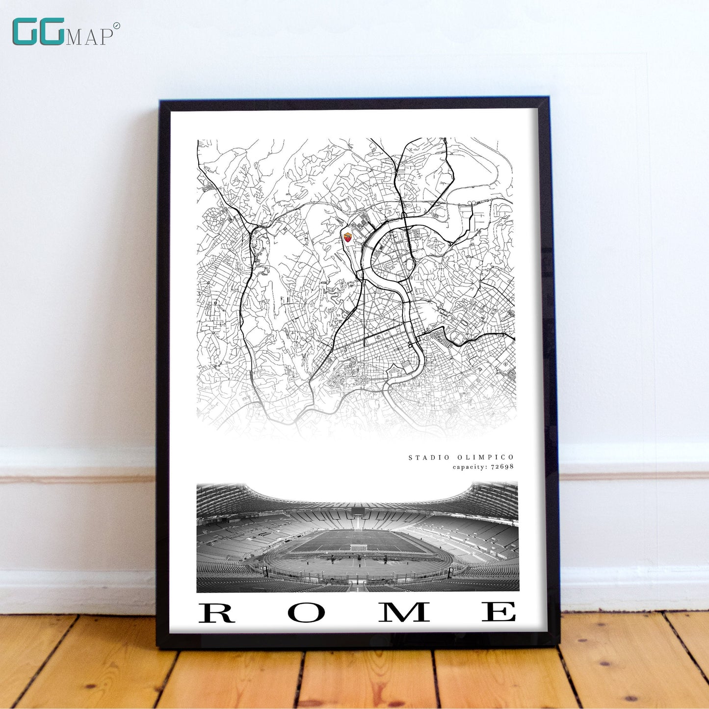 City map of ROME - Stadio Olimpico - Home Decor Stadio Olimpico - Stadio Olimpico gift - Stadio Olimpico wall decor - SS Lazio