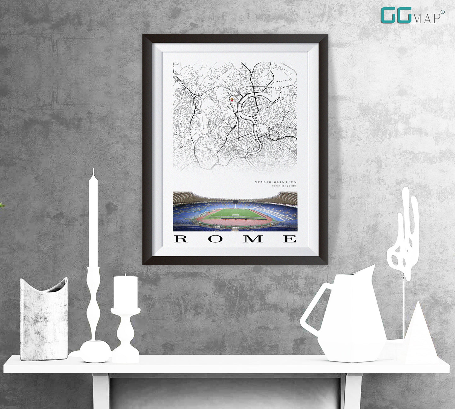 City map of ROME - Stadio Olimpico - Home Decor Stadio Olimpico - Stadio Olimpico gift - Stadio Olimpico wall decor - SS Lazio