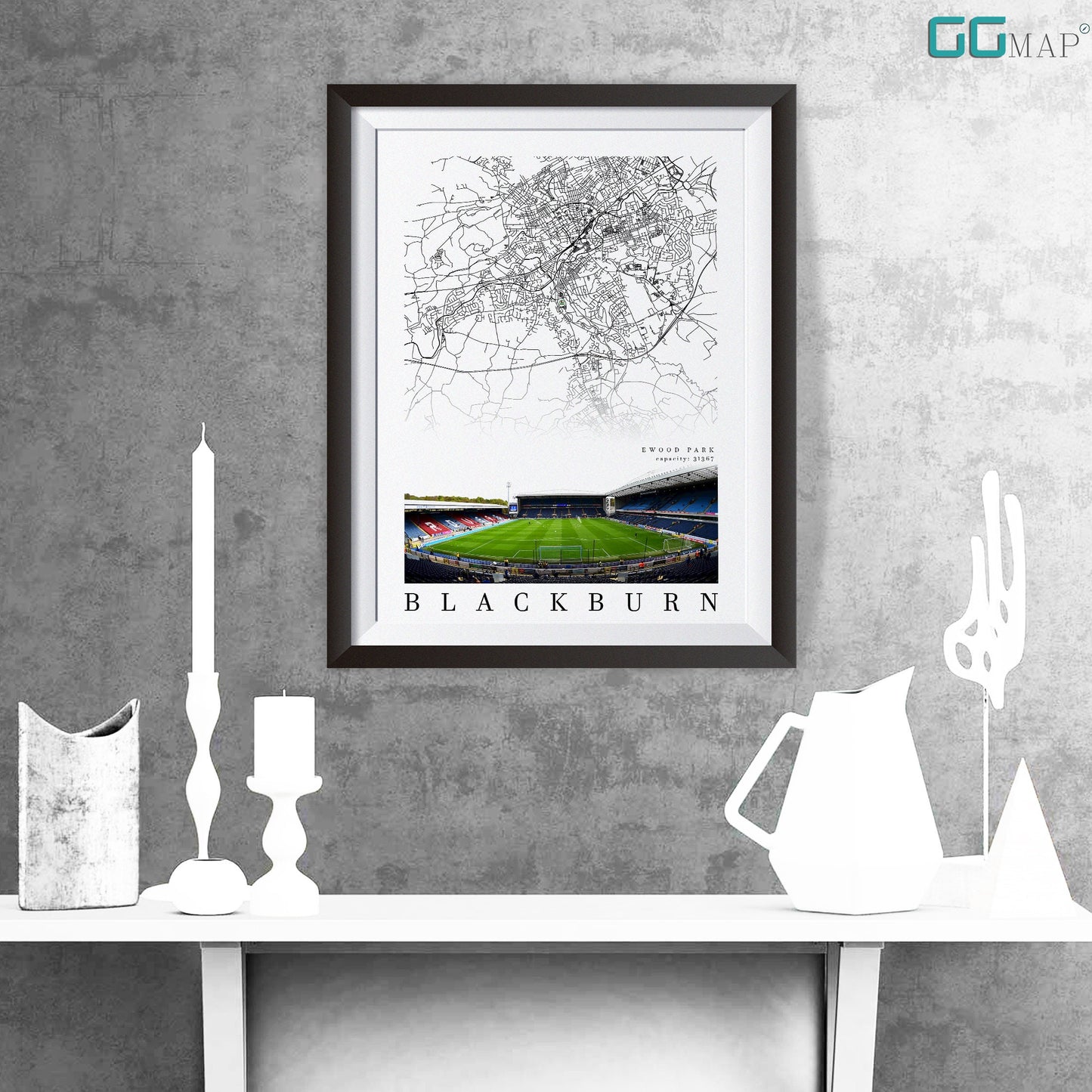 City map of BLACKBURN - Ewood Park - Home Decor Ewood Park - Wall decor - Ewood Park gift - Print map - Blackburn Rovers Stadium