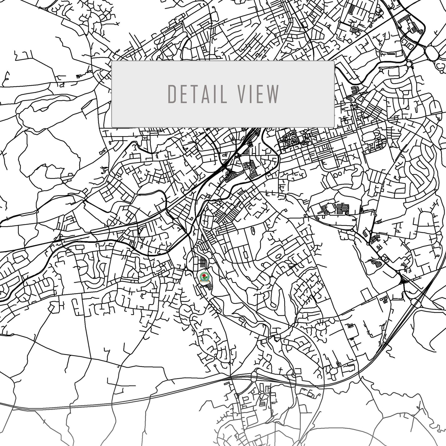 City map of BLACKBURN - Ewood Park - Home Decor Ewood Park - Wall decor - Ewood Park gift - Print map - Blackburn Rovers Stadium