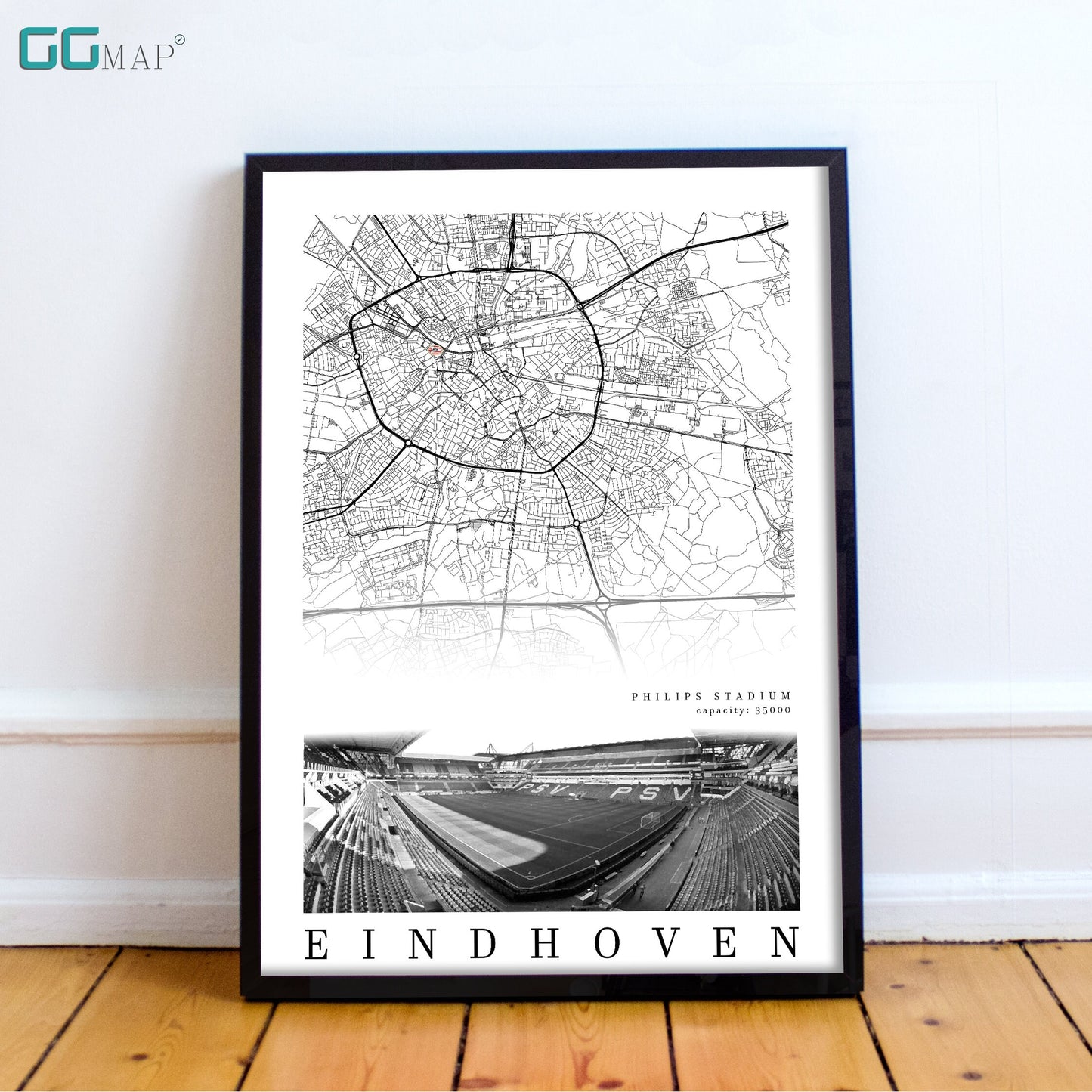 City map of EINDHOVEN Stadion - Philips arena - Home Decor Philips arena - Wall decor Philips arena - Philips arena gift - Print map